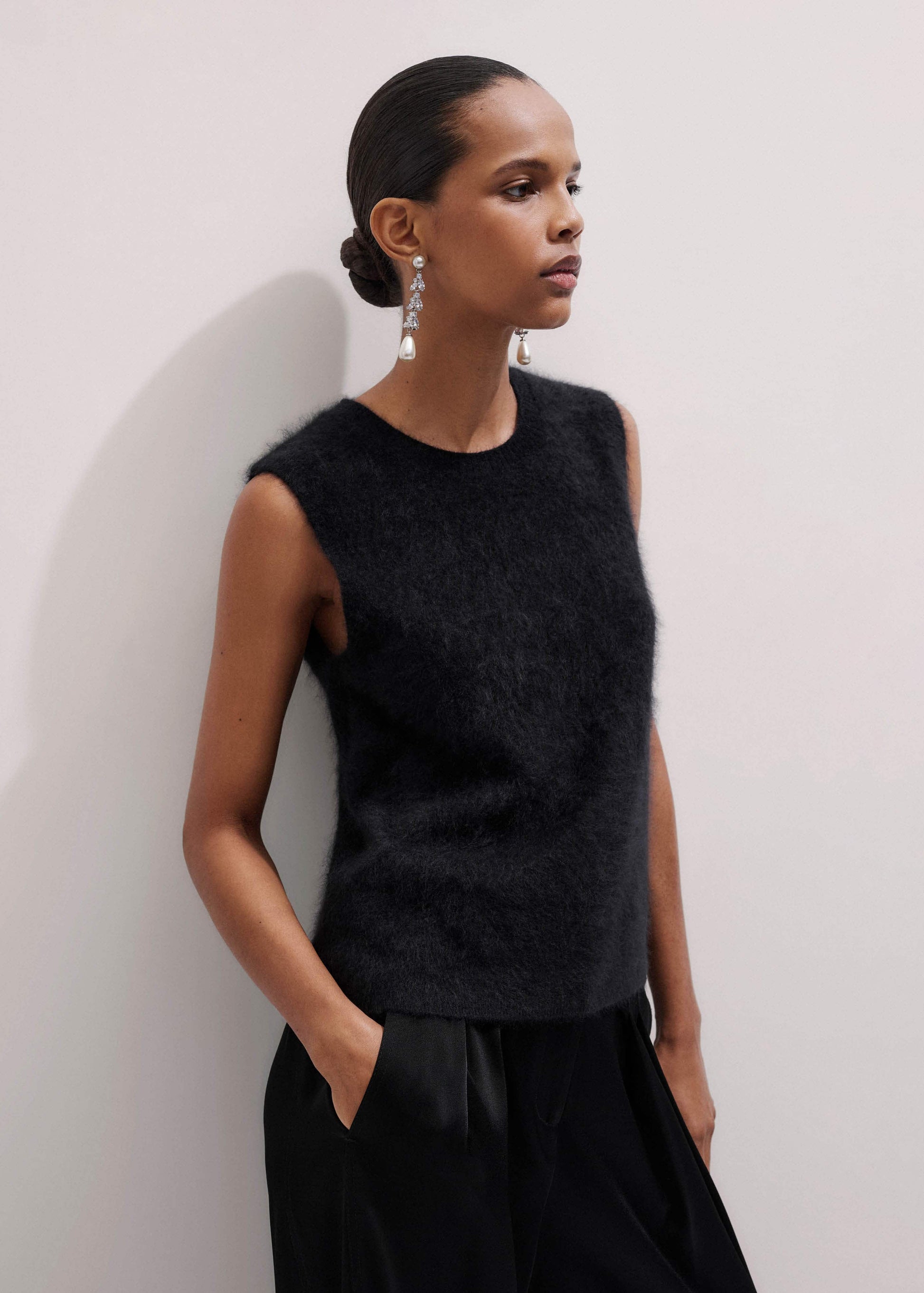 ME and EM Clothing Black Brushed Cashmere Straight Sweater Vest