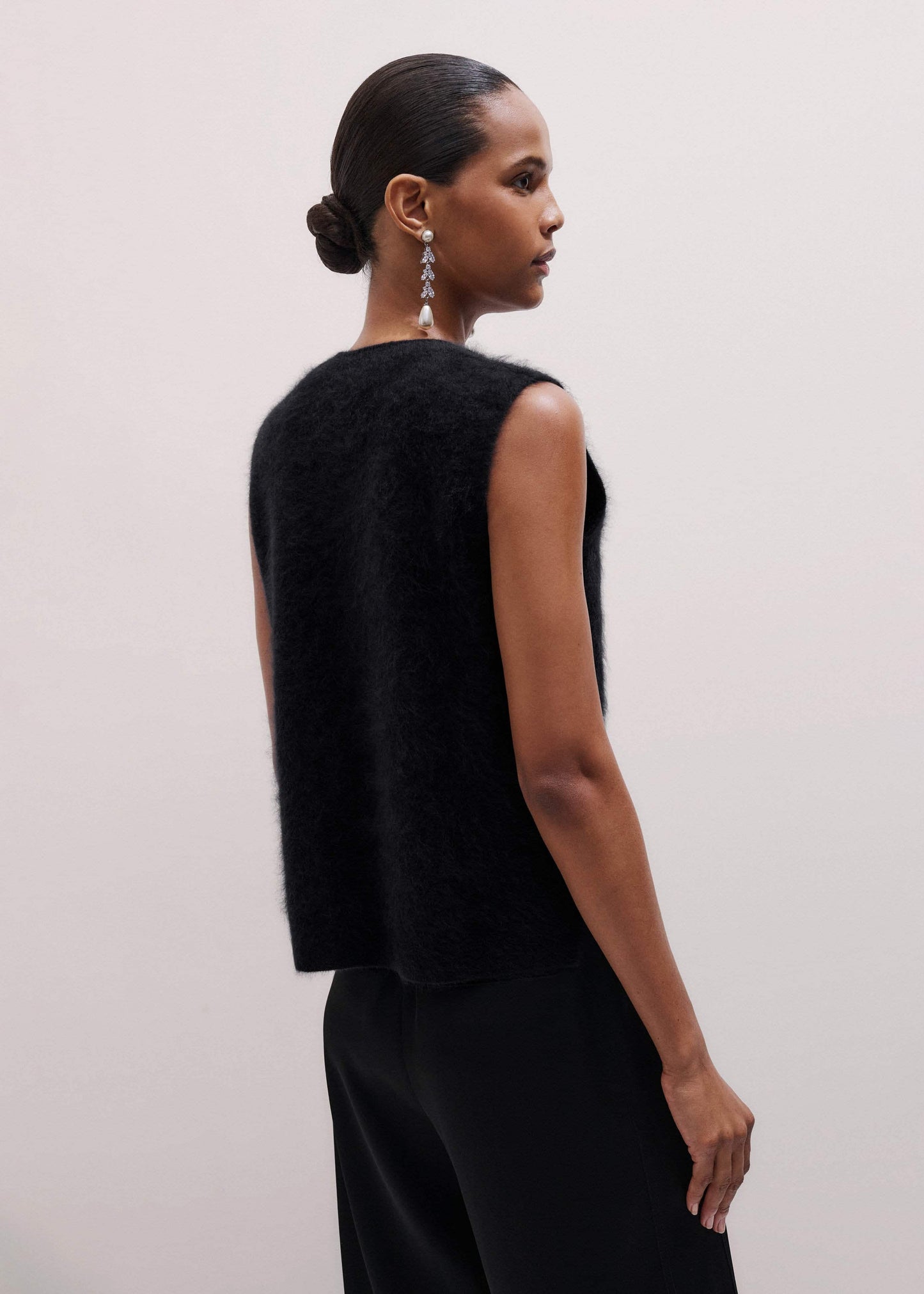 ME and EM Clothing Black Brushed Cashmere Straight Sweater Vest