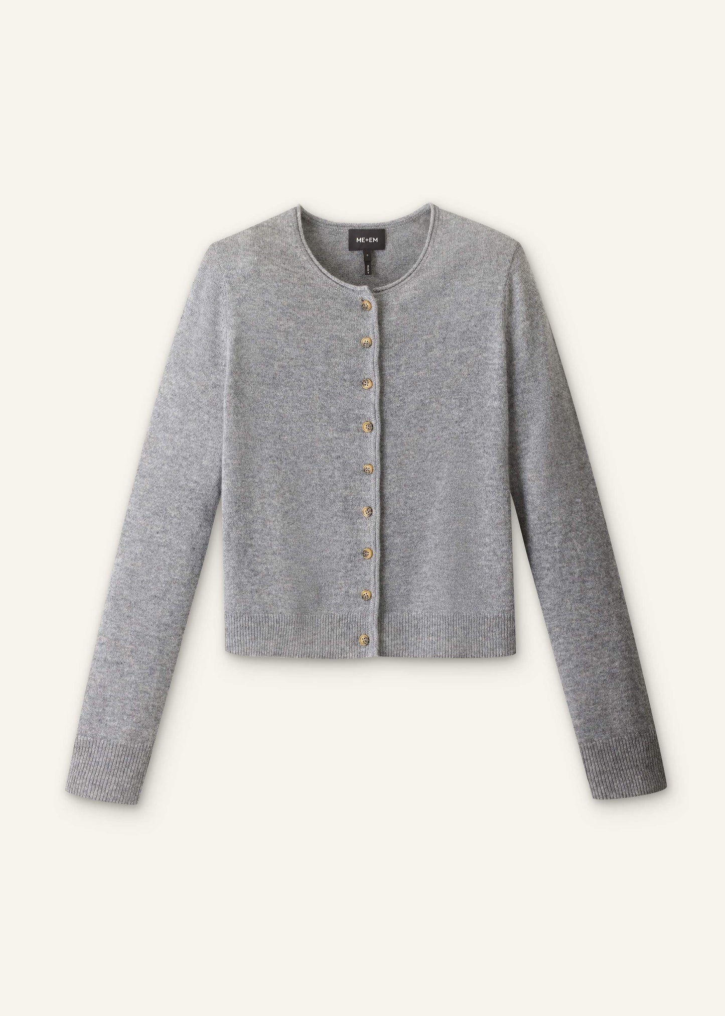ME and EM Clothing Gray Cashmere Roll Trim Straight Cardigan