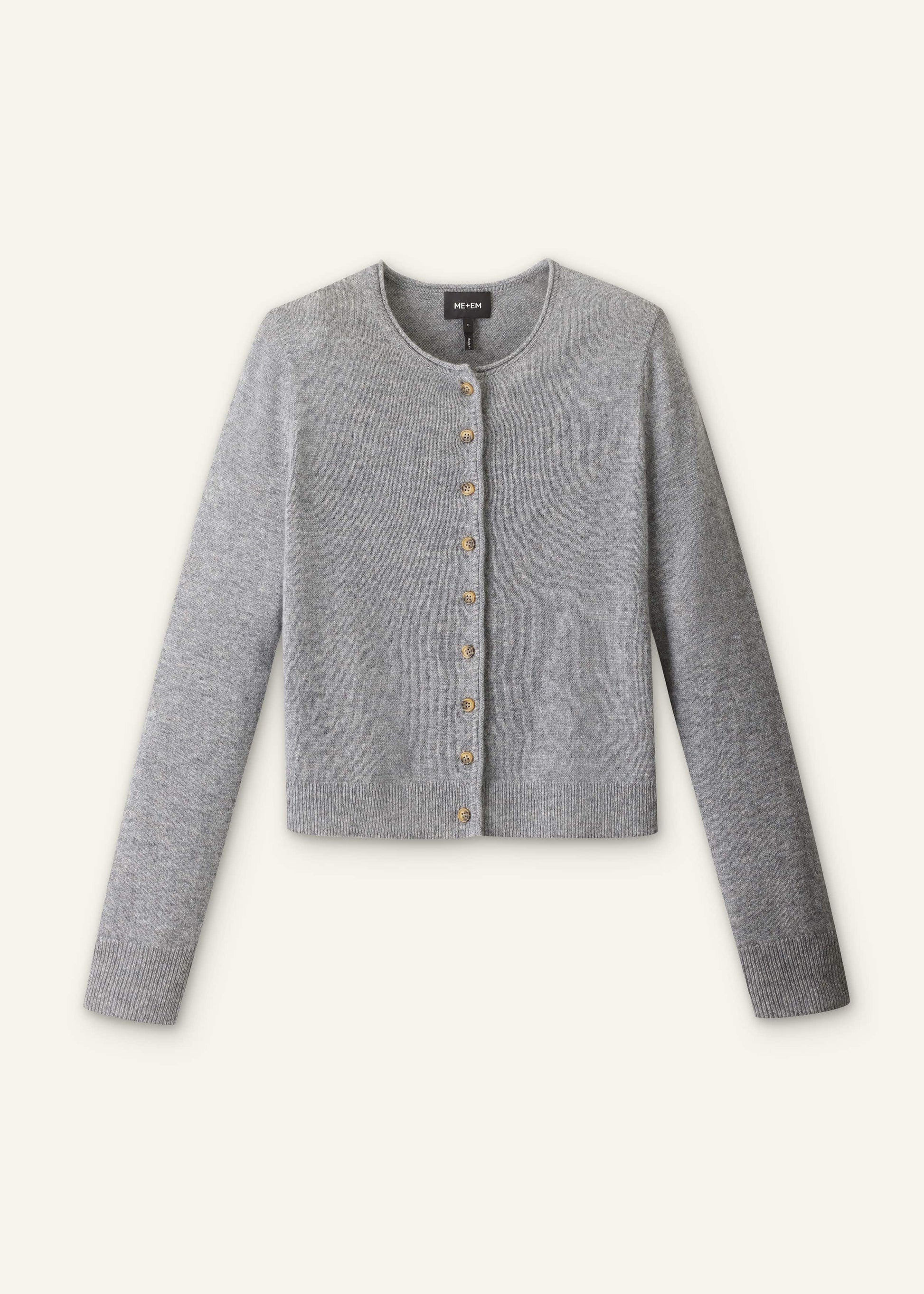 ME and EM Clothing Gray Cashmere Roll Trim Straight Cardigan