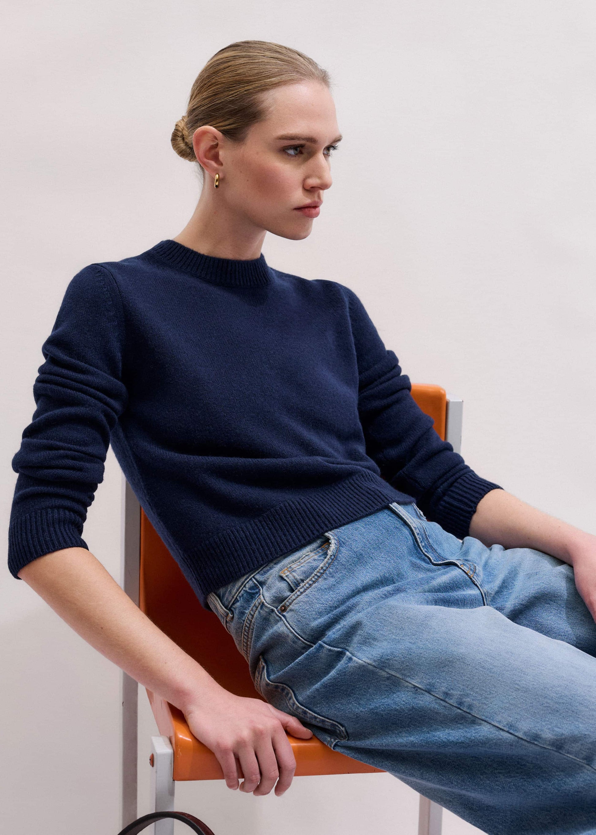 ME and EM Clothing Navy Cashmere Crew Neck Crop Sweater