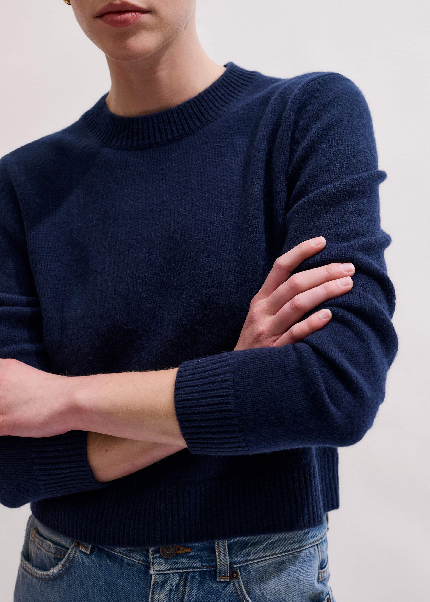 ME and EM Clothing Navy Cashmere Crew Neck Crop Sweater