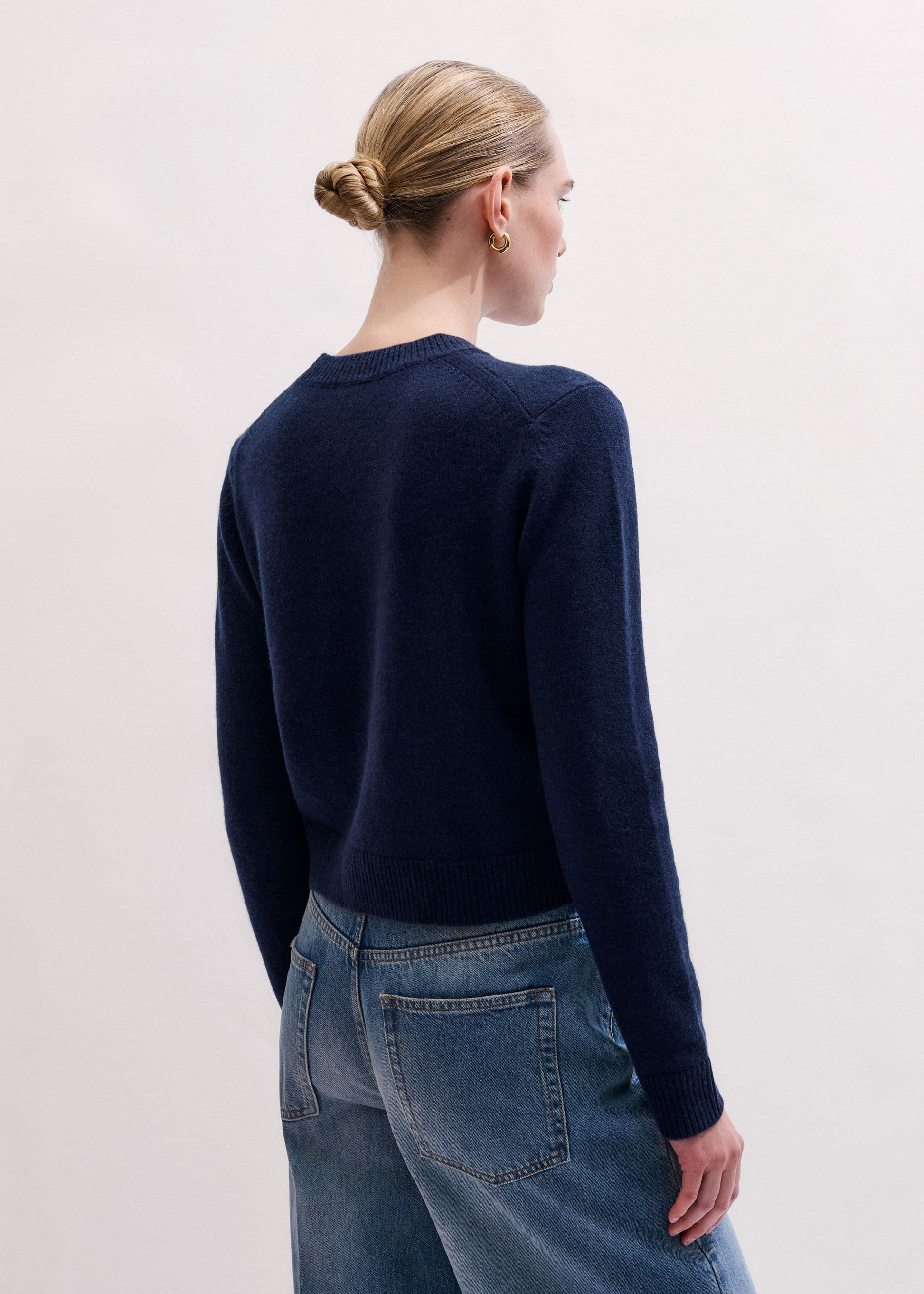 ME and EM Clothing Navy Cashmere Crew Neck Crop Sweater