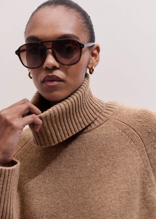 ME and EM Clothing Brown Cashmere Curved Hem Raglan Sweater + Snood
