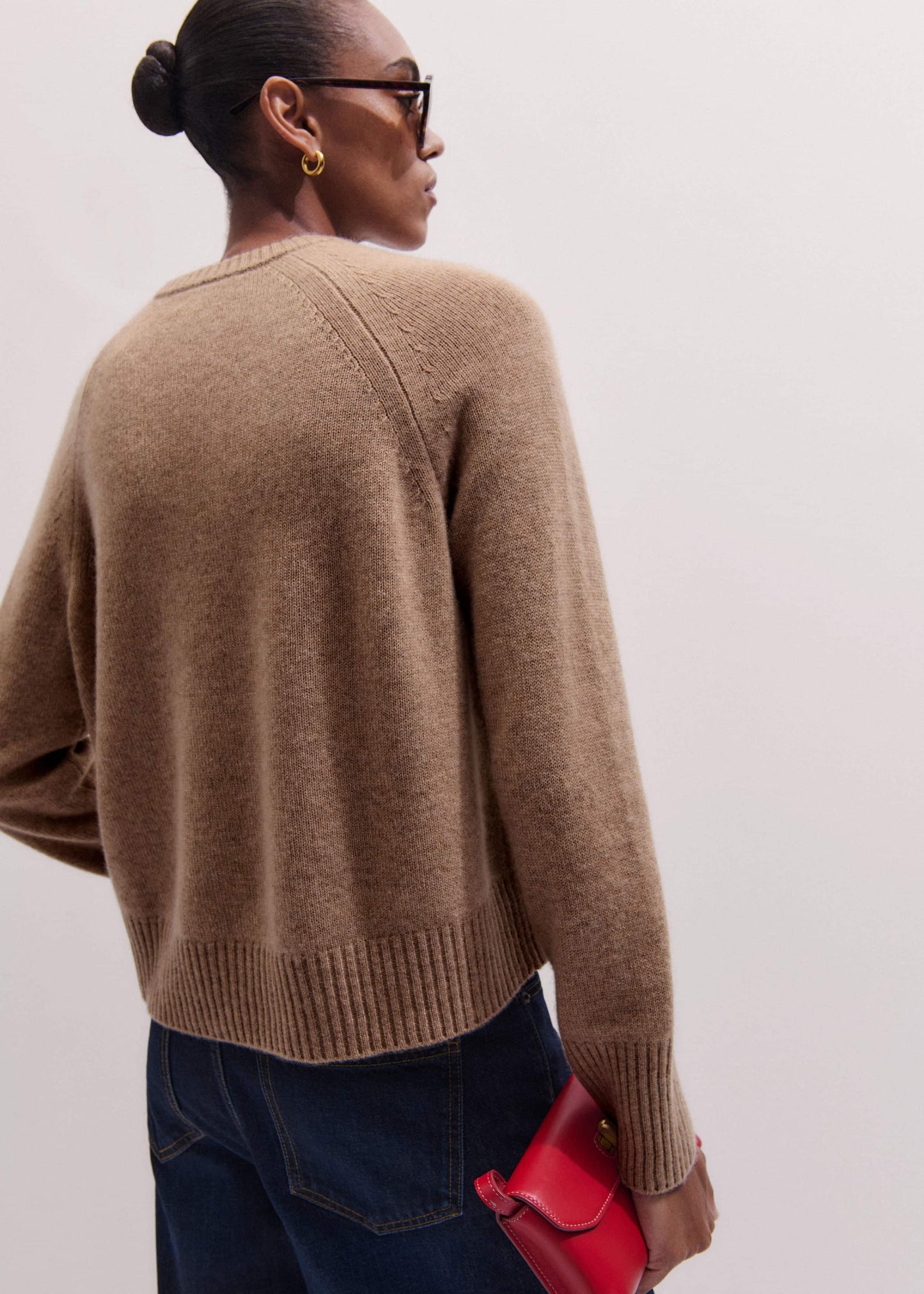 ME and EM Clothing Brown Cashmere Curved Hem Raglan Sweater + Snood