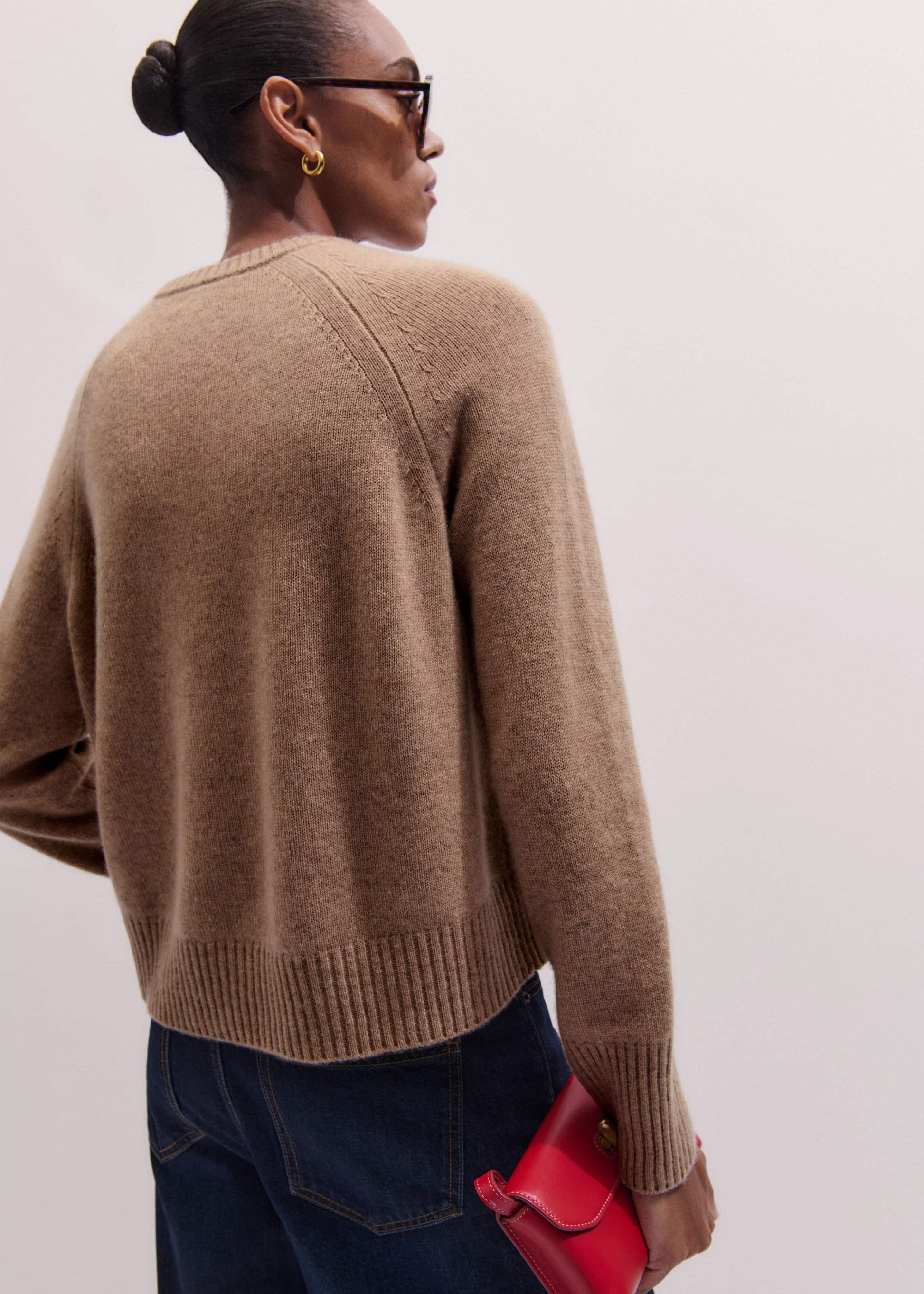 ME and EM Clothing Brown Cashmere Curved Hem Raglan Sweater + Snood