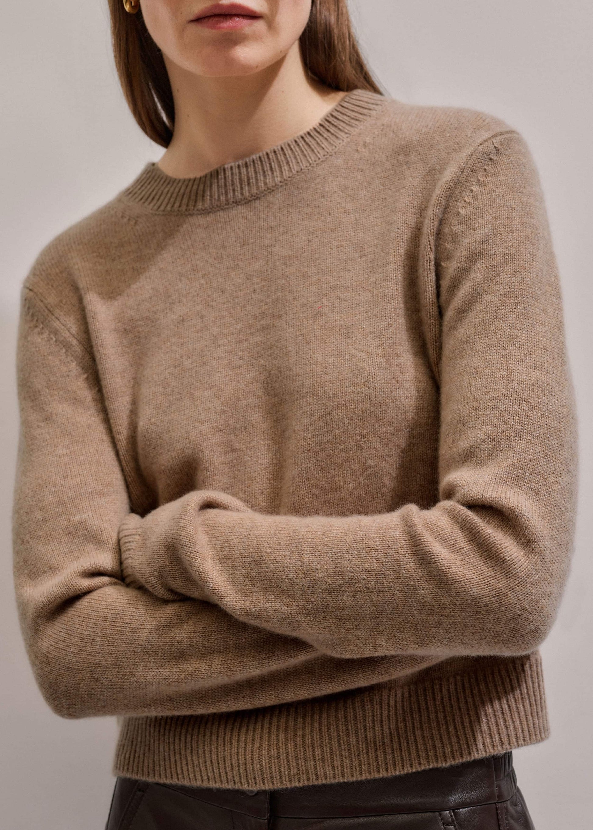 ME and EM Clothing Camel Brown Cashmere Relaxed Crop Sweater