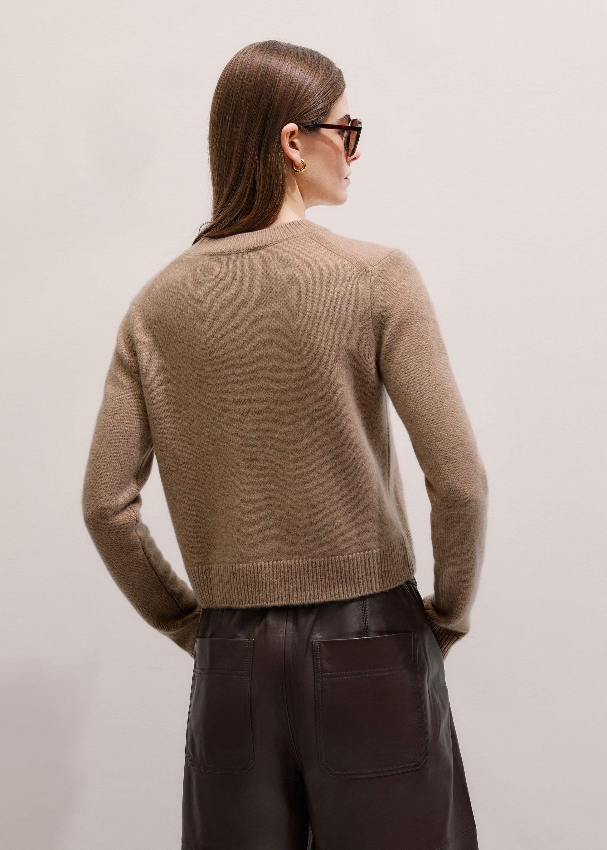 ME and EM Clothing Camel Brown Cashmere Relaxed Crop Sweater