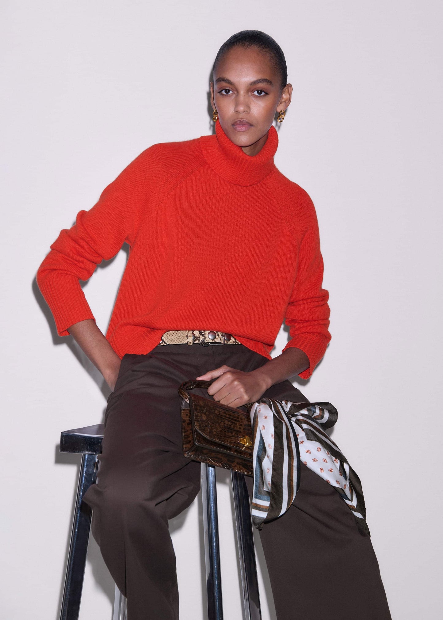 ME and EM Clothing Red Cashmere Curved Hem Raglan Sweater + Snood