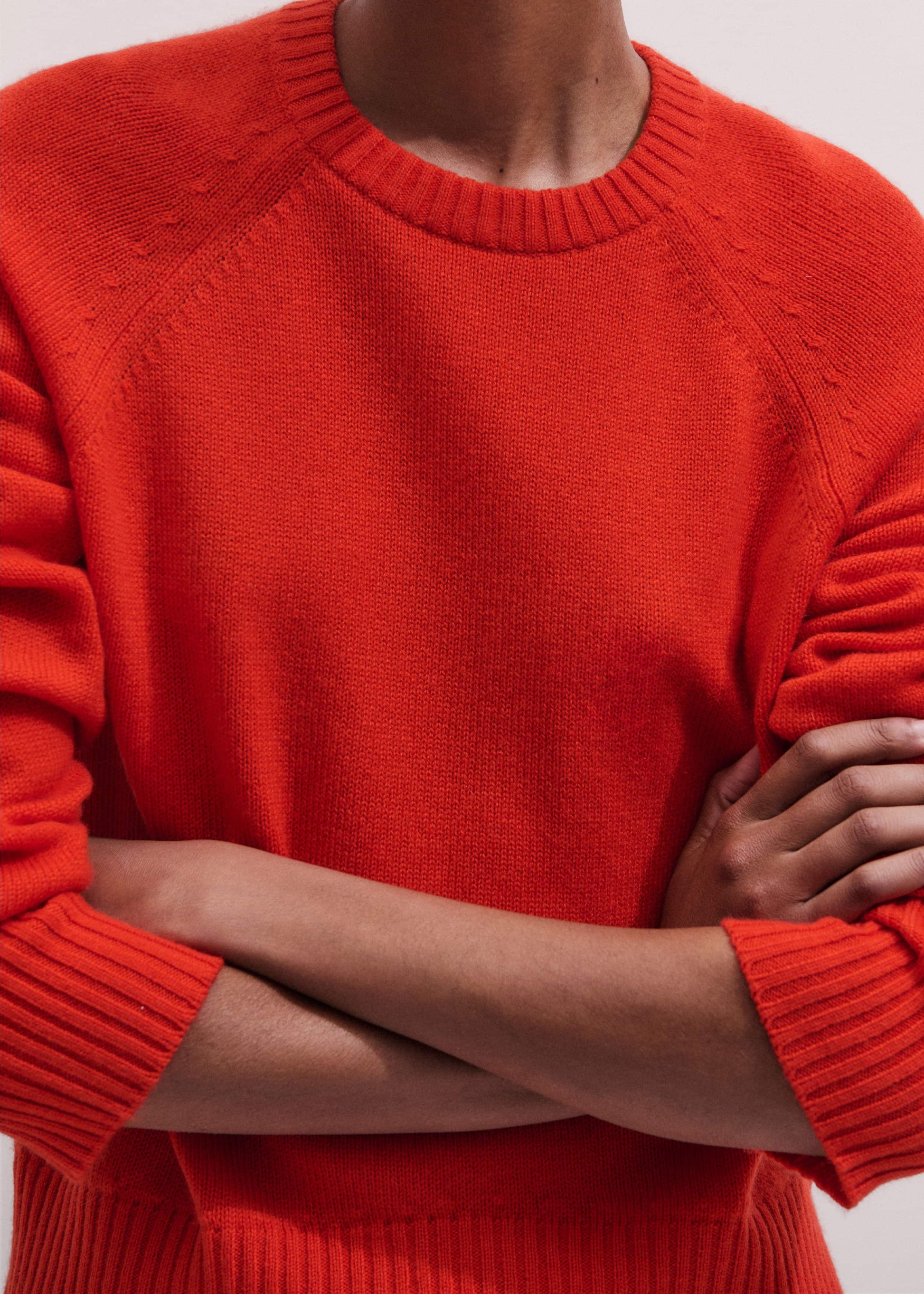ME and EM Clothing Red Cashmere Curved Hem Raglan Sweater + Snood