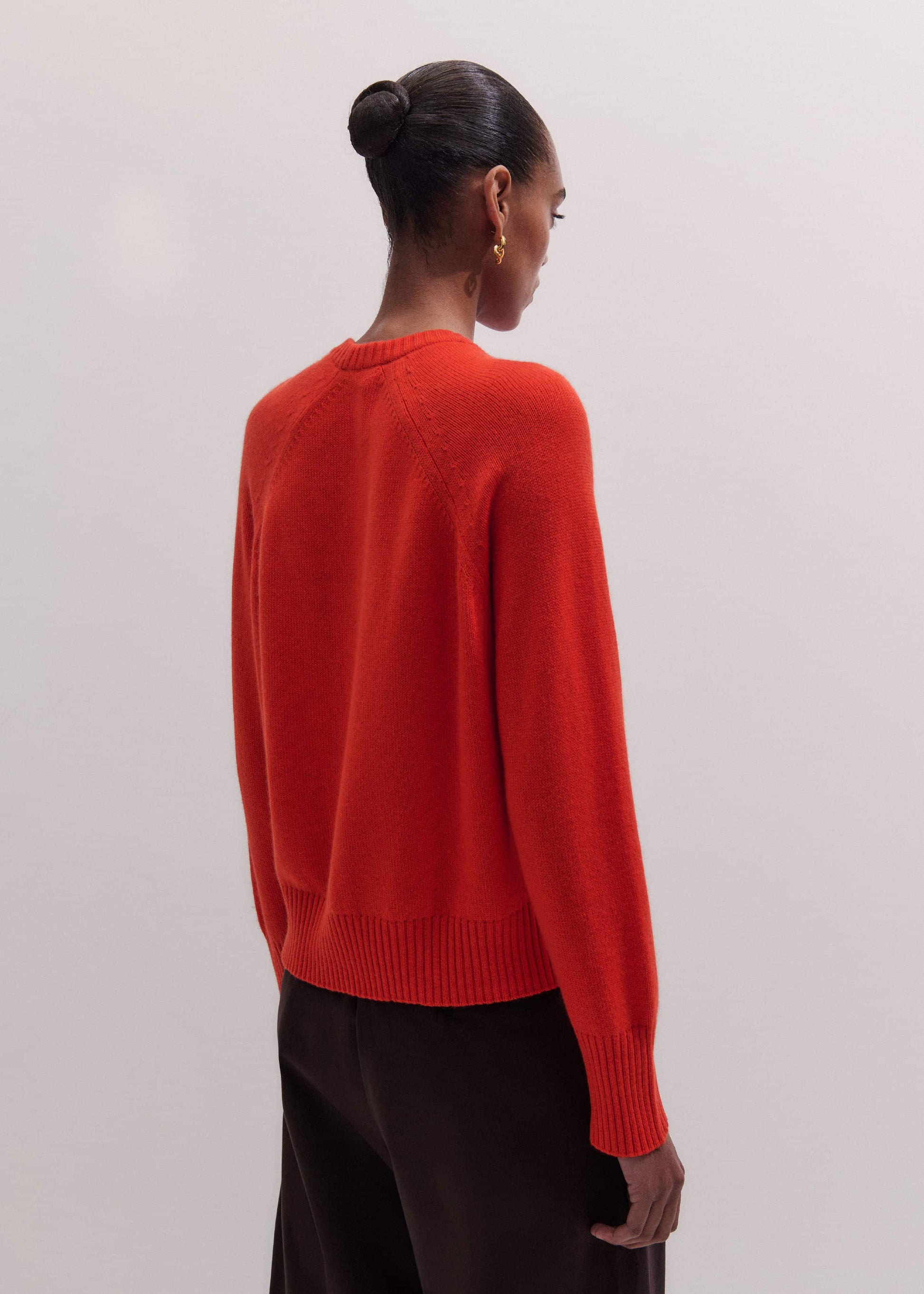 ME and EM Clothing Red Cashmere Curved Hem Raglan Sweater + Snood