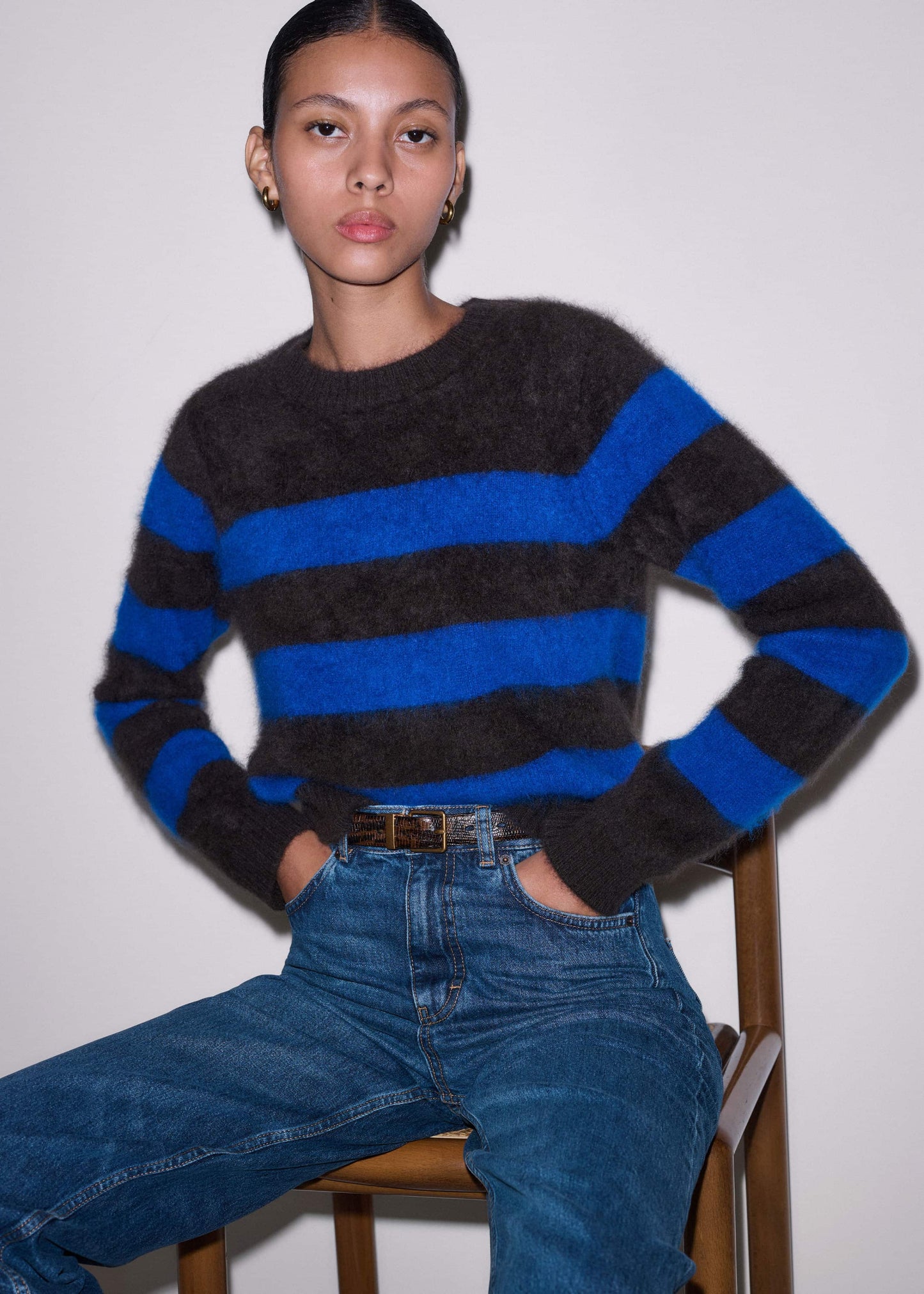 ME and EM Clothing Brown Brushed Cashmere Stripe Crop Jumper