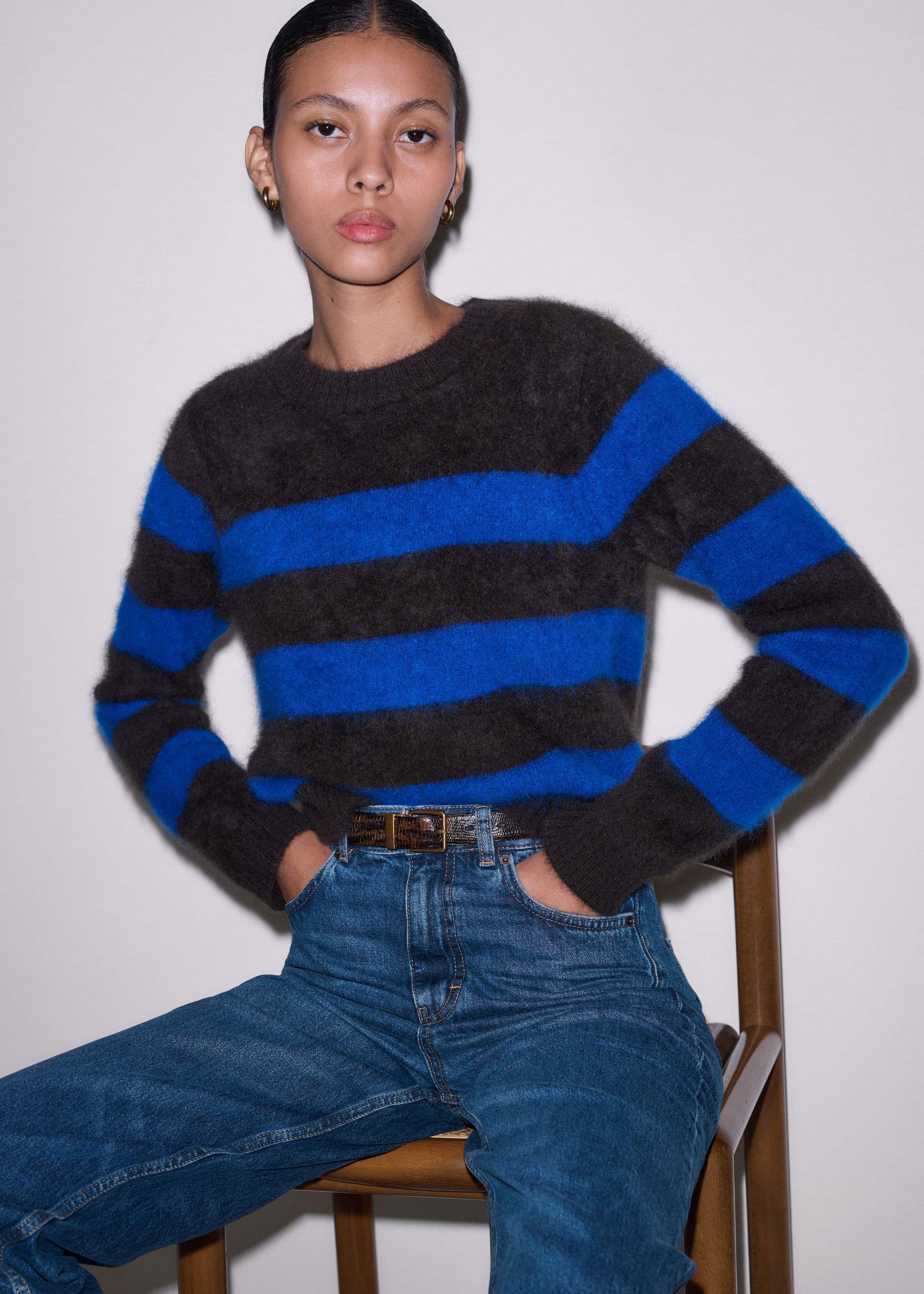 ME and EM Clothing Brown Brushed Cashmere Stripe Crop Jumper