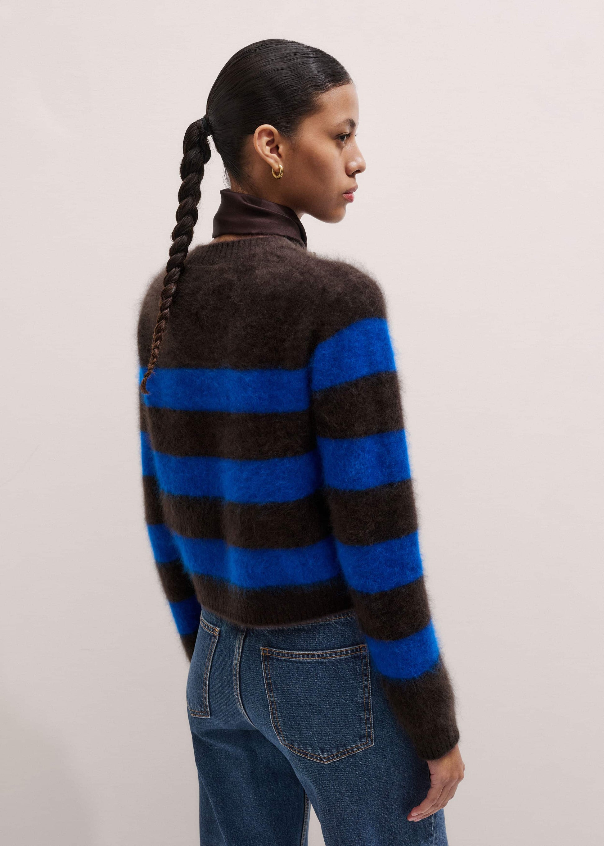 ME and EM Clothing Brown Brushed Cashmere Stripe Crop Jumper
