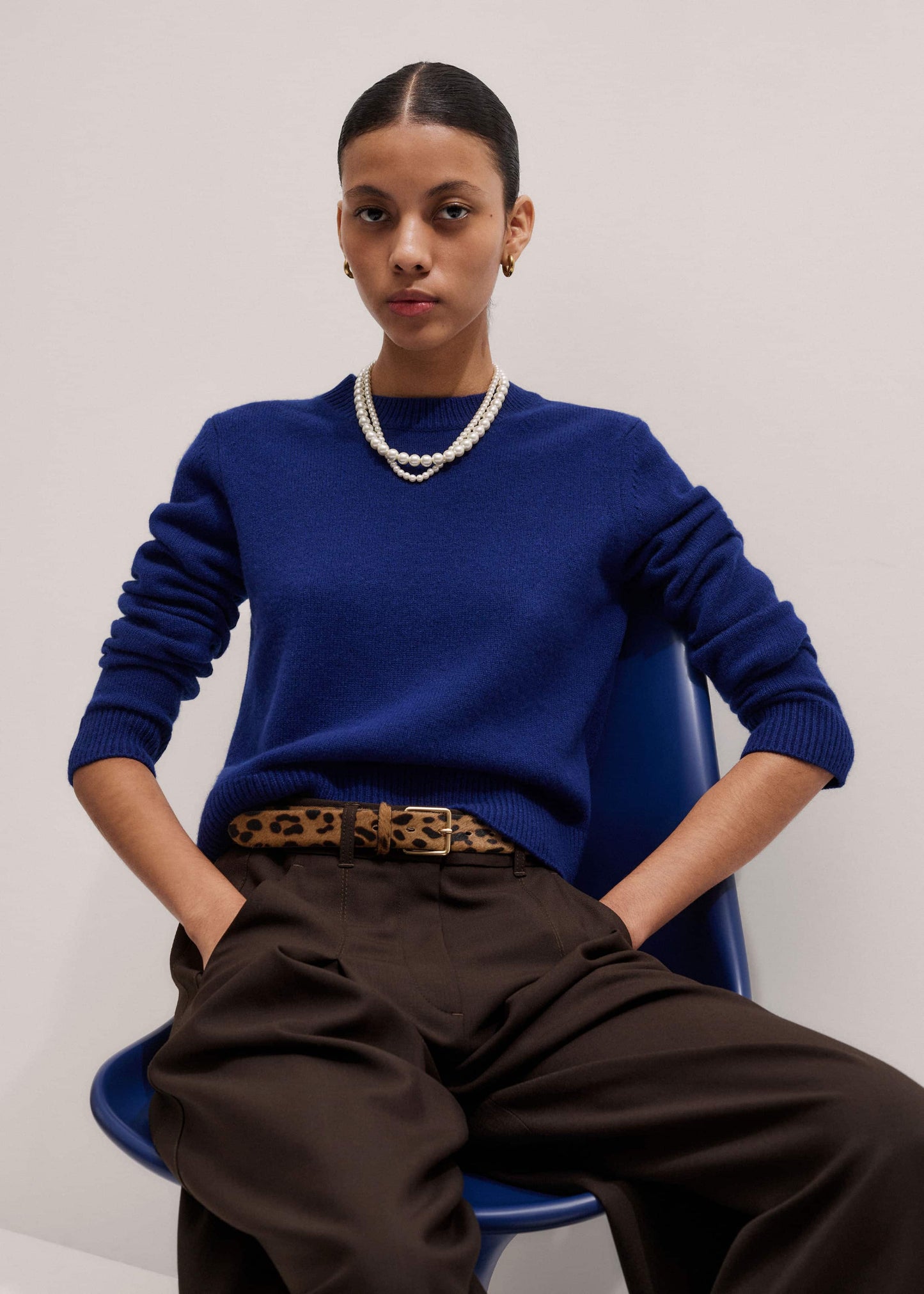 ME and EM Clothing Blue Cashmere Relaxed Crop Sweater