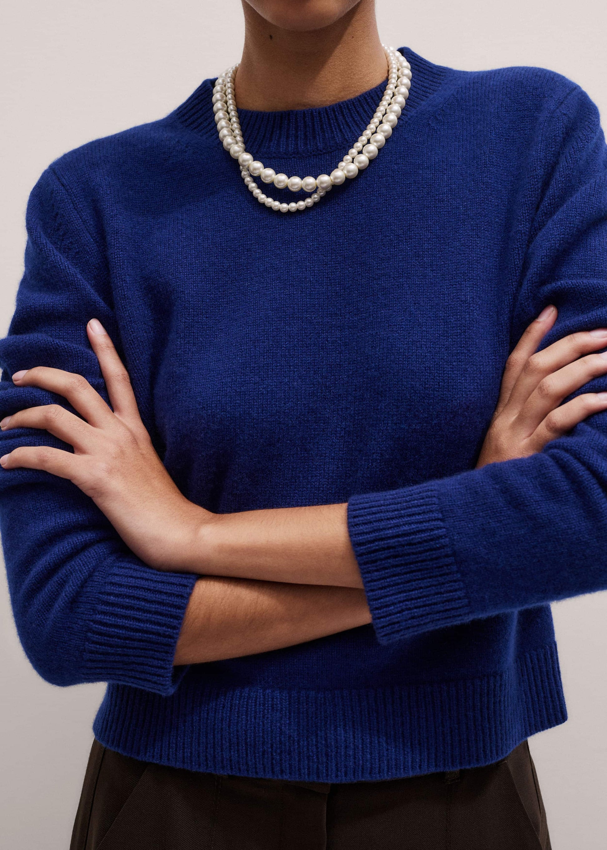 ME and EM Clothing Blue Cashmere Relaxed Crop Sweater