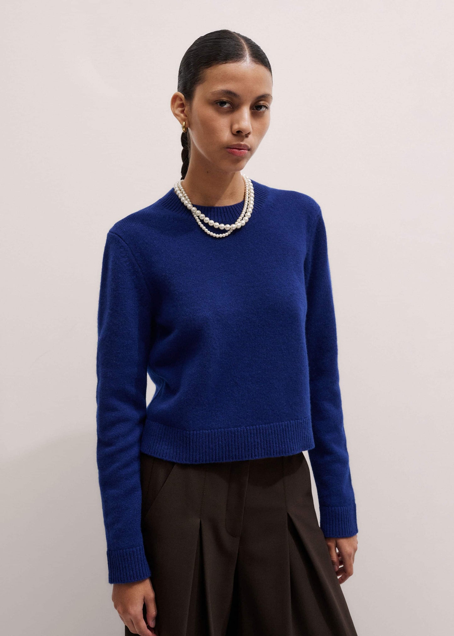 ME and EM Clothing Blue Cashmere Relaxed Crop Sweater