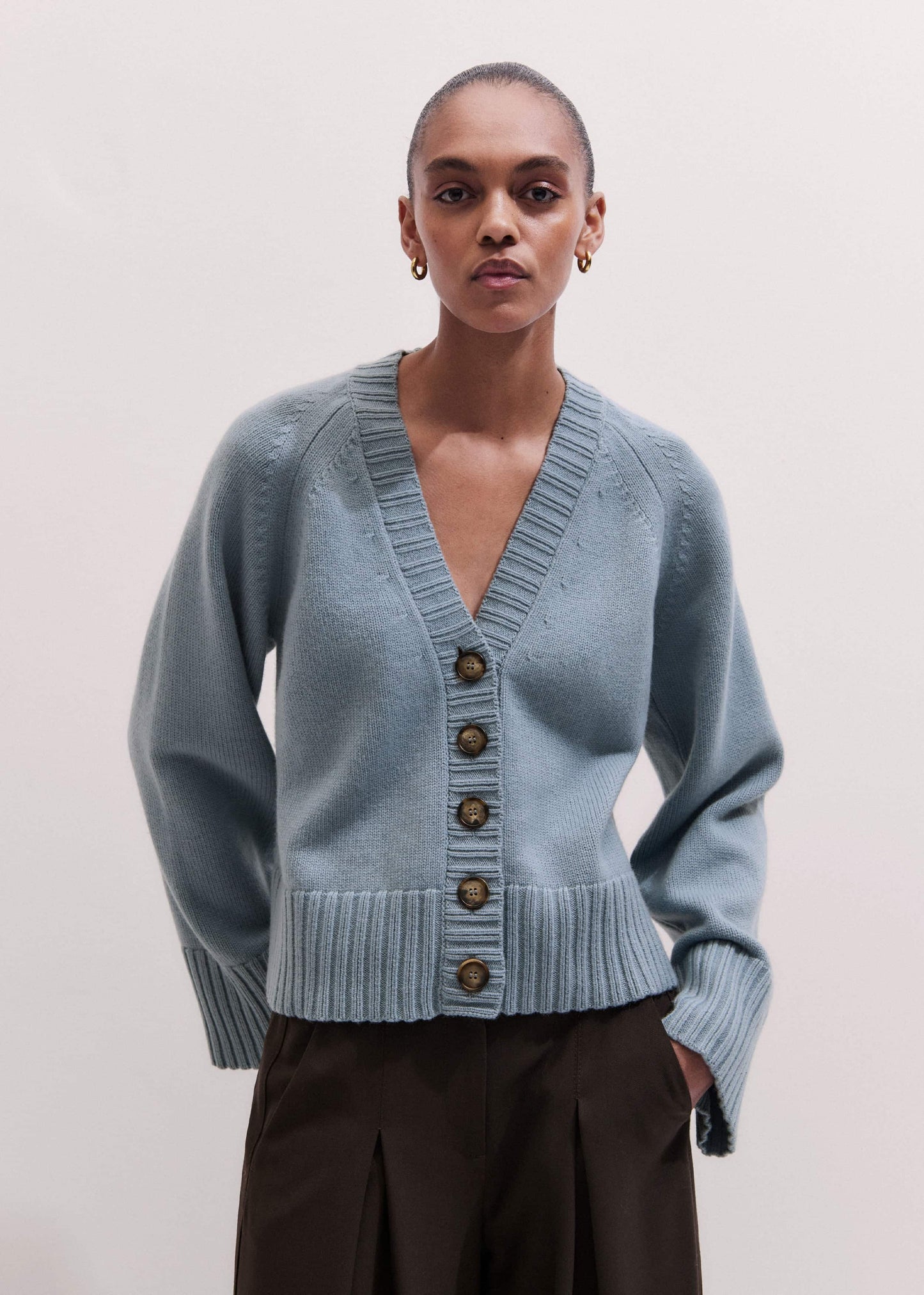 ME and EM Clothing Blue V-Neck Relaxed Raglan Cardigan