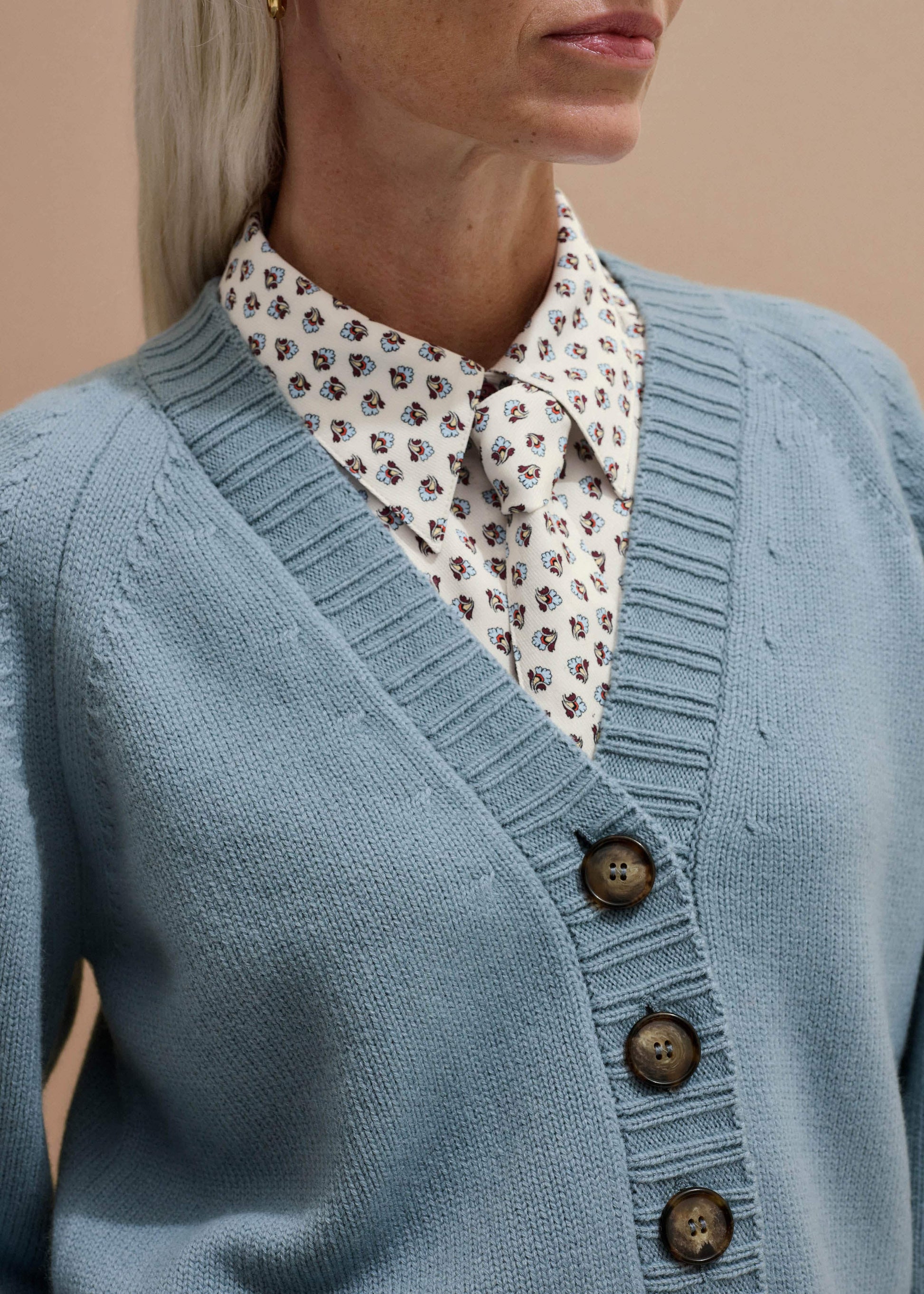 ME and EM Clothing Blue V-Neck Relaxed Raglan Cardigan