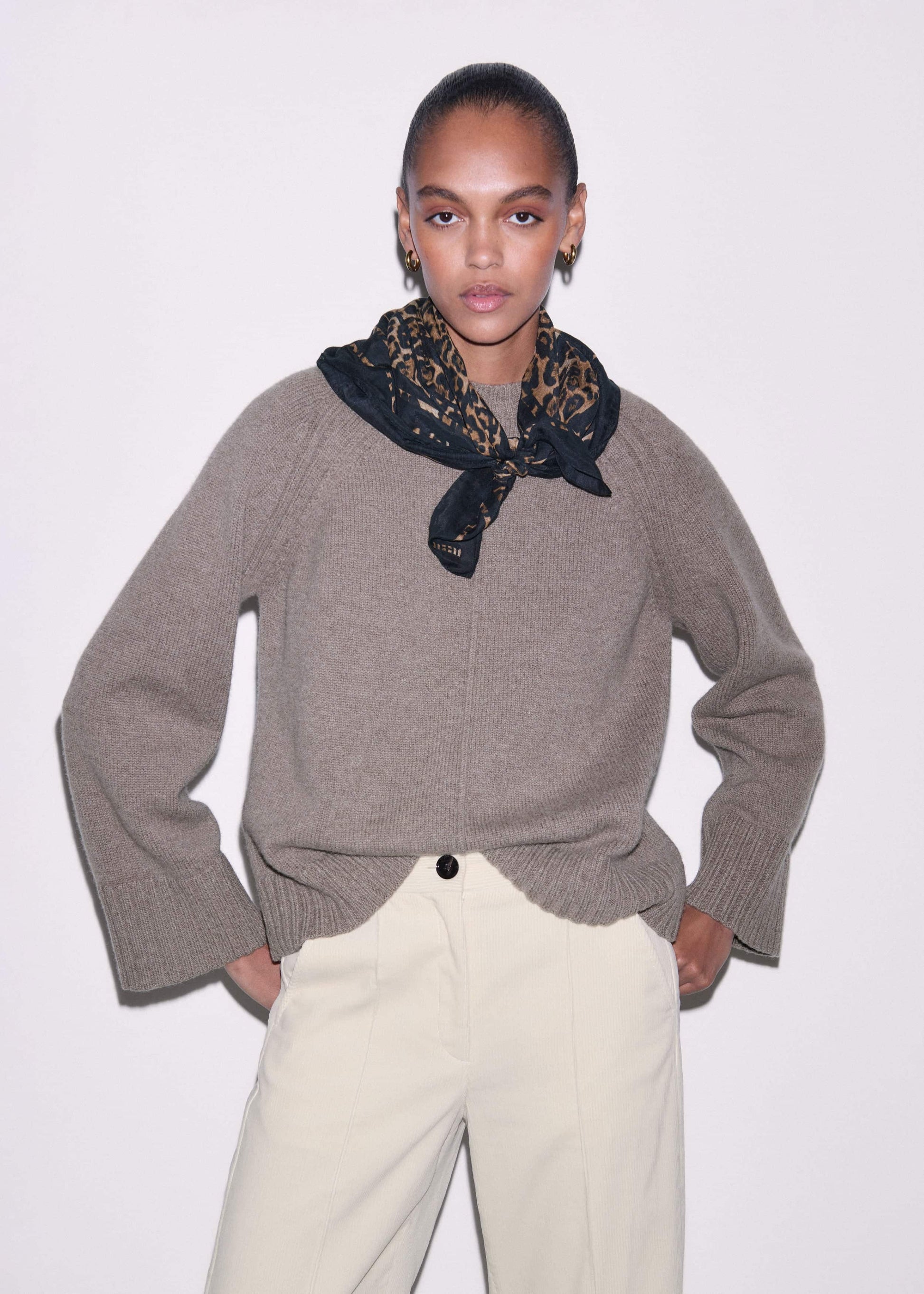 ME and EM Clothing Brown Exposed Seam Raglan Sweater + Snood