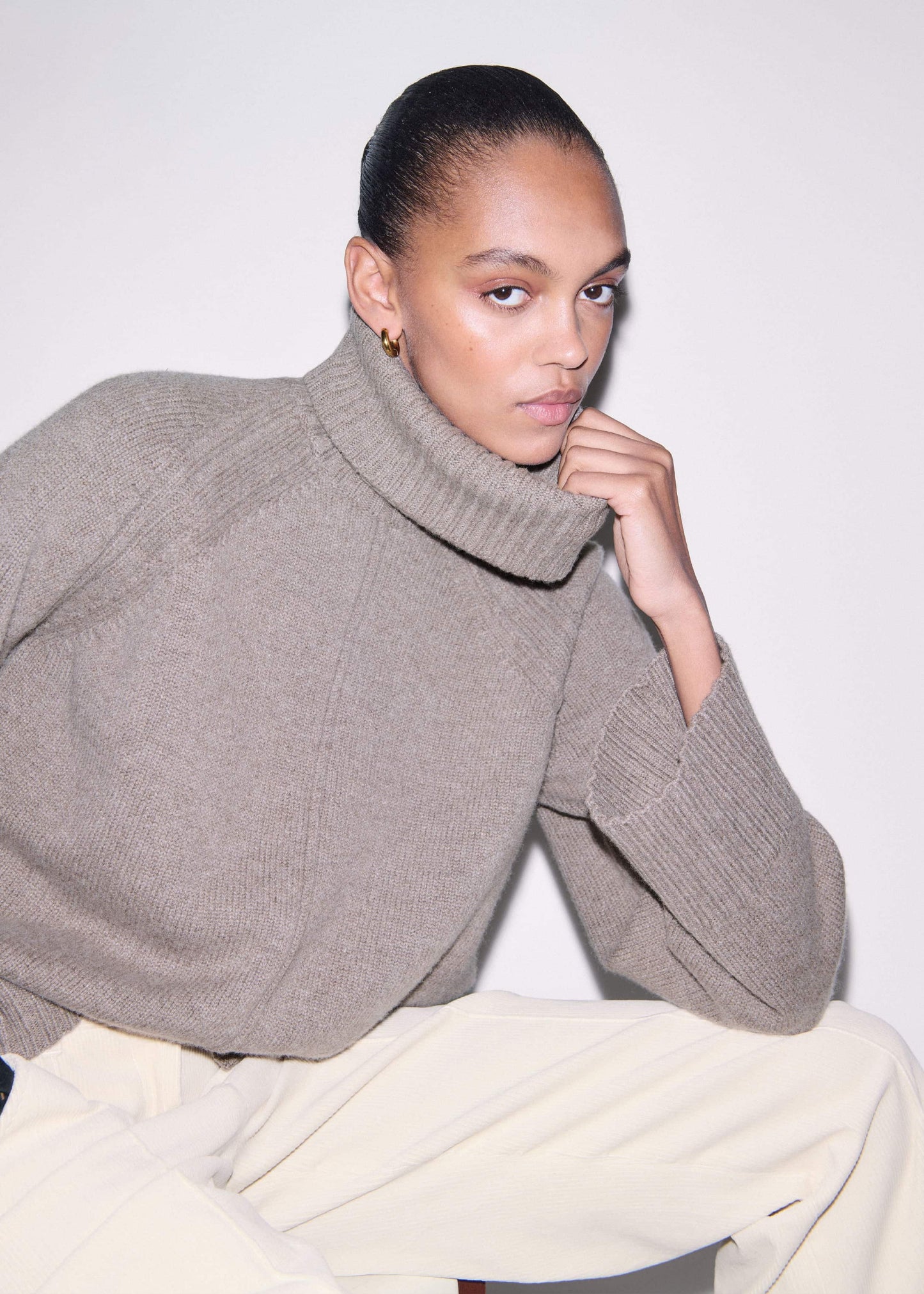 ME and EM Clothing Brown Exposed Seam Raglan Sweater + Snood