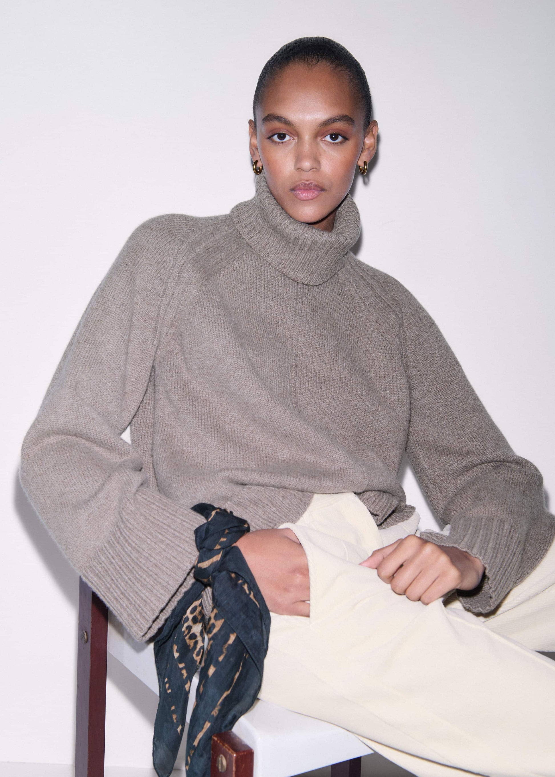 ME and EM Clothing Brown Exposed Seam Raglan Sweater + Snood