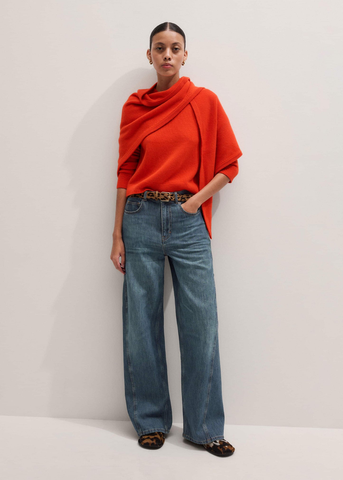 ME and EM Clothing Orange Cashmere Relaxed Crop Sweater