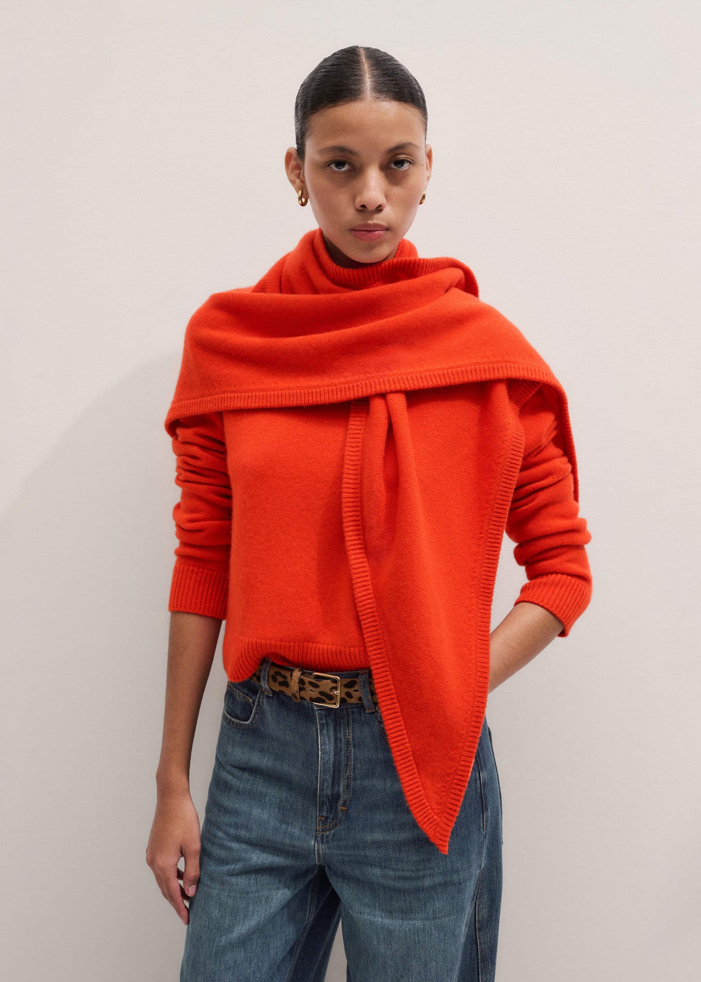ME and EM Clothing Orange Cashmere Relaxed Crop Sweater