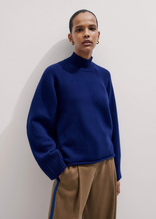 ME and EM Clothing Blue High Neck Relaxed Raglan Sweater
