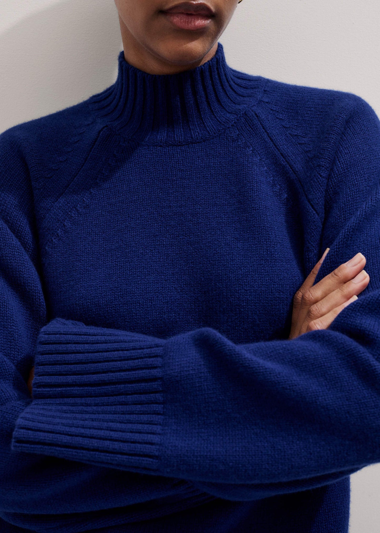 ME and EM Clothing Blue High Neck Relaxed Raglan Sweater
