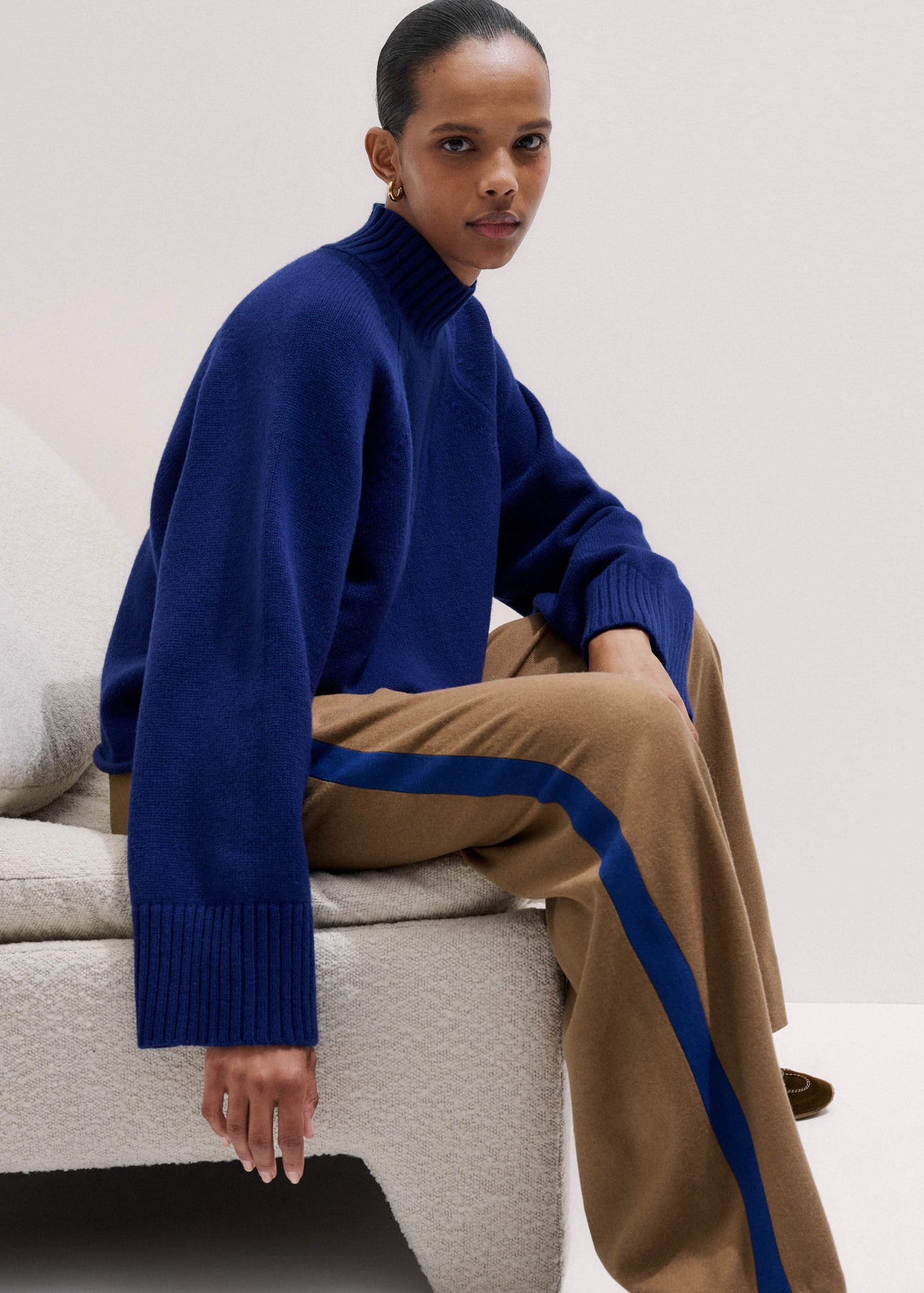 ME and EM Clothing Blue High Neck Relaxed Raglan Sweater