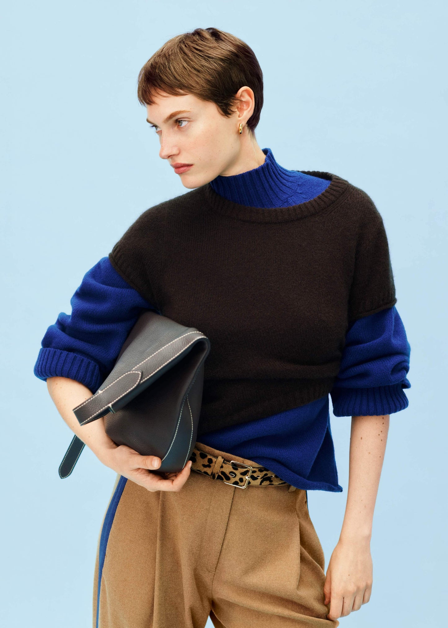 ME and EM Clothing Blue High Neck Relaxed Raglan Sweater