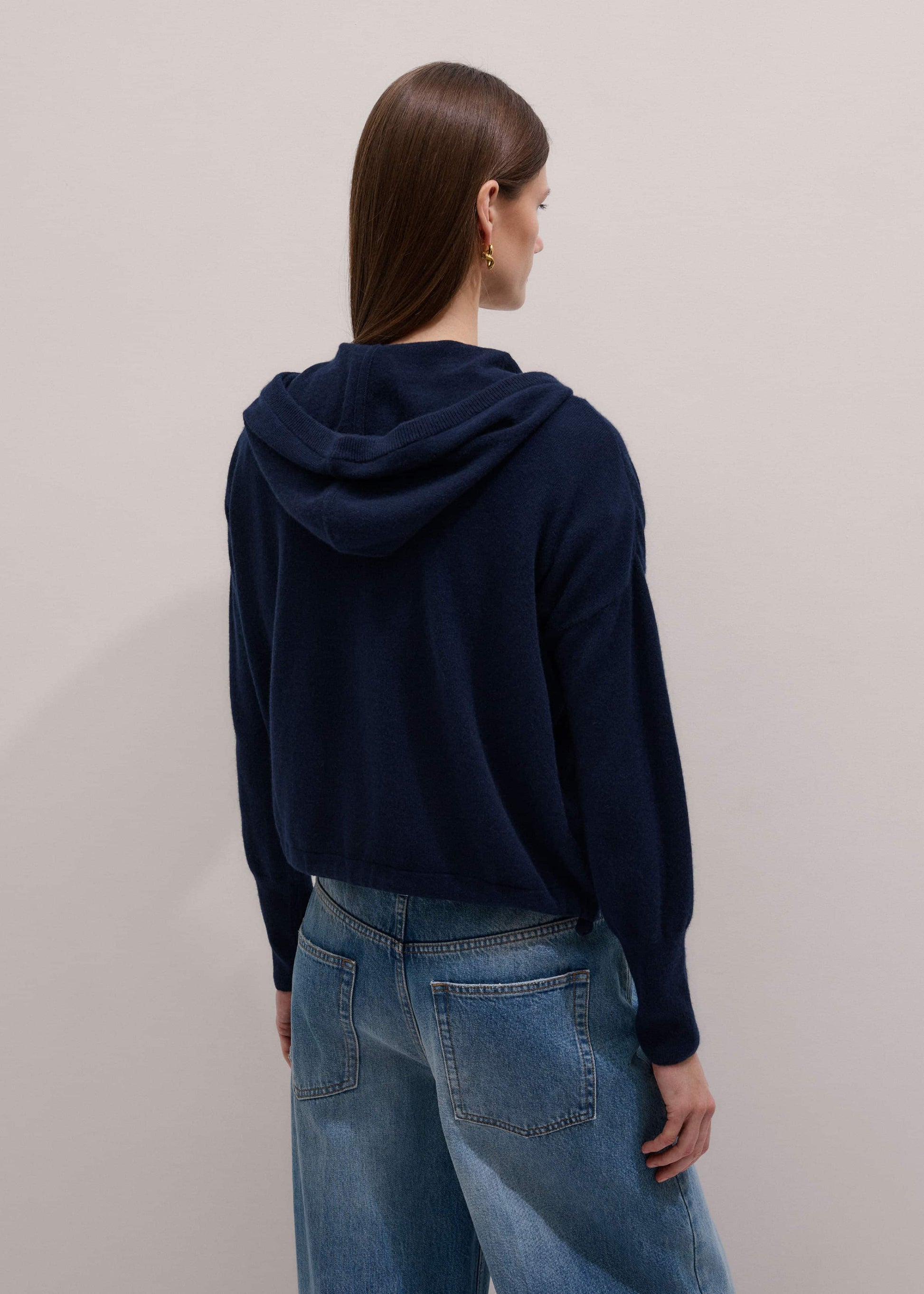 ME and EM Clothing Dark Navy Cashmere Drop Shoulder Box Crop Hoodie