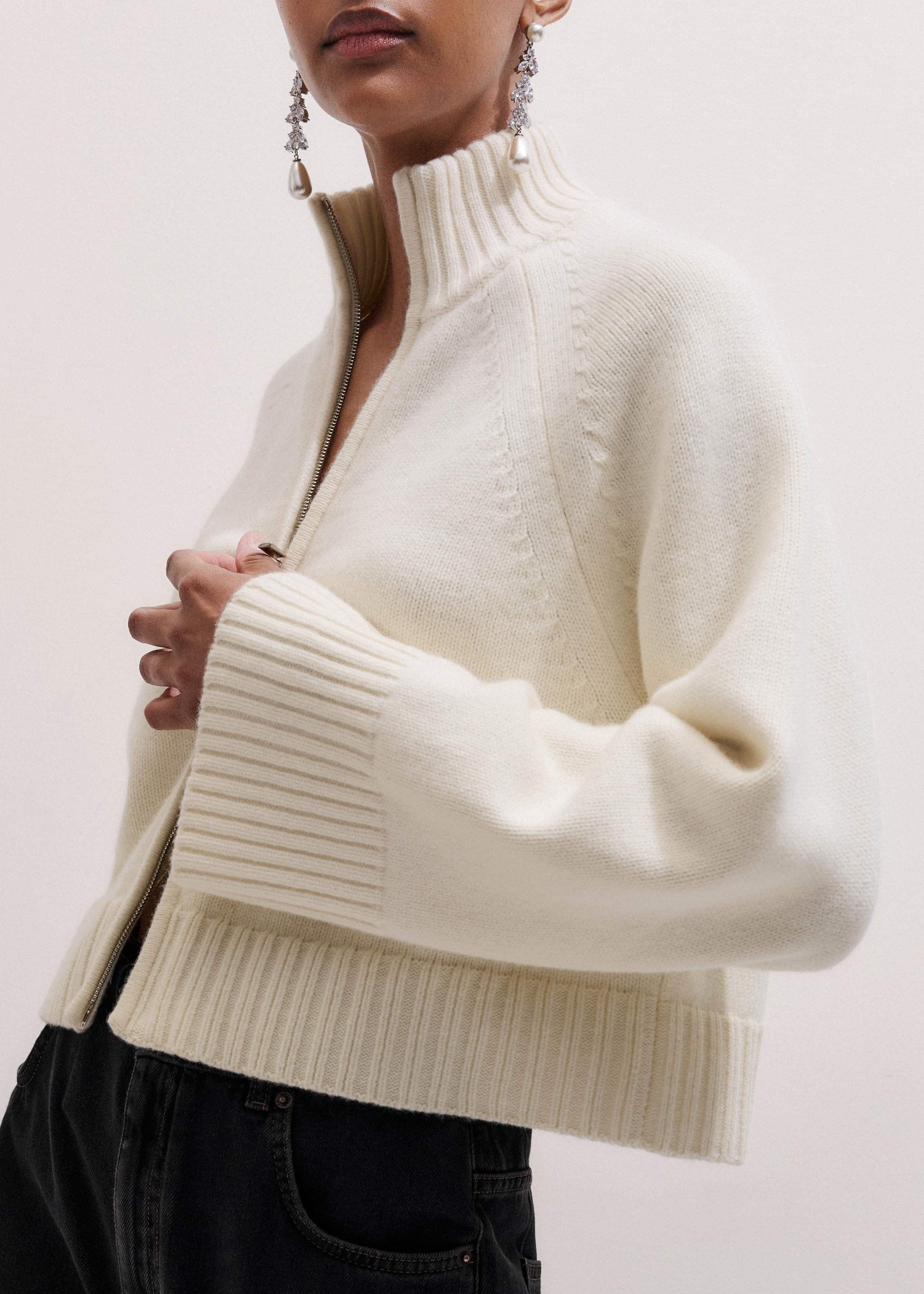 ME and EM Clothing Cream Two-Way Zip Jacket