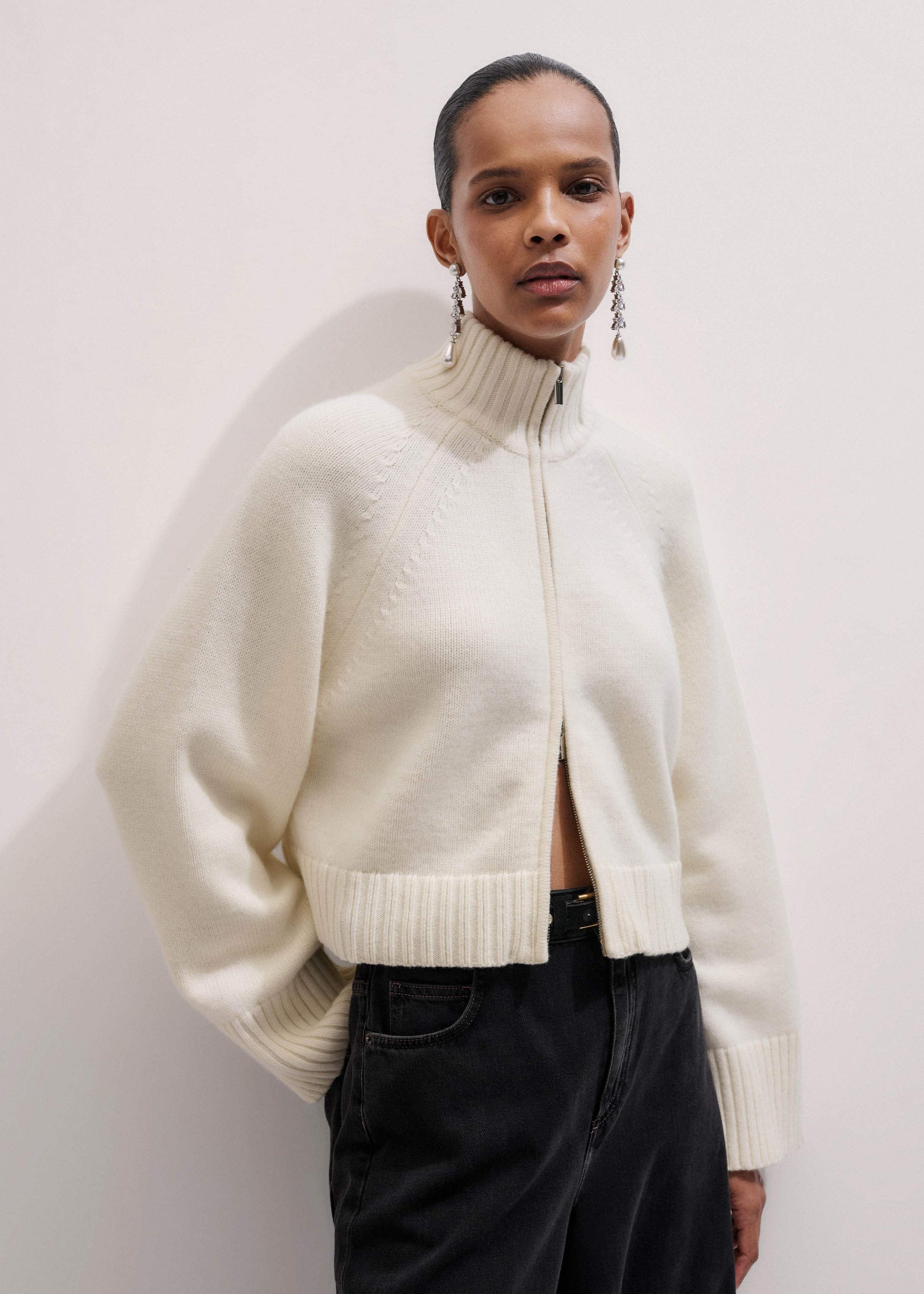 ME and EM Clothing Cream Two-Way Zip Jacket