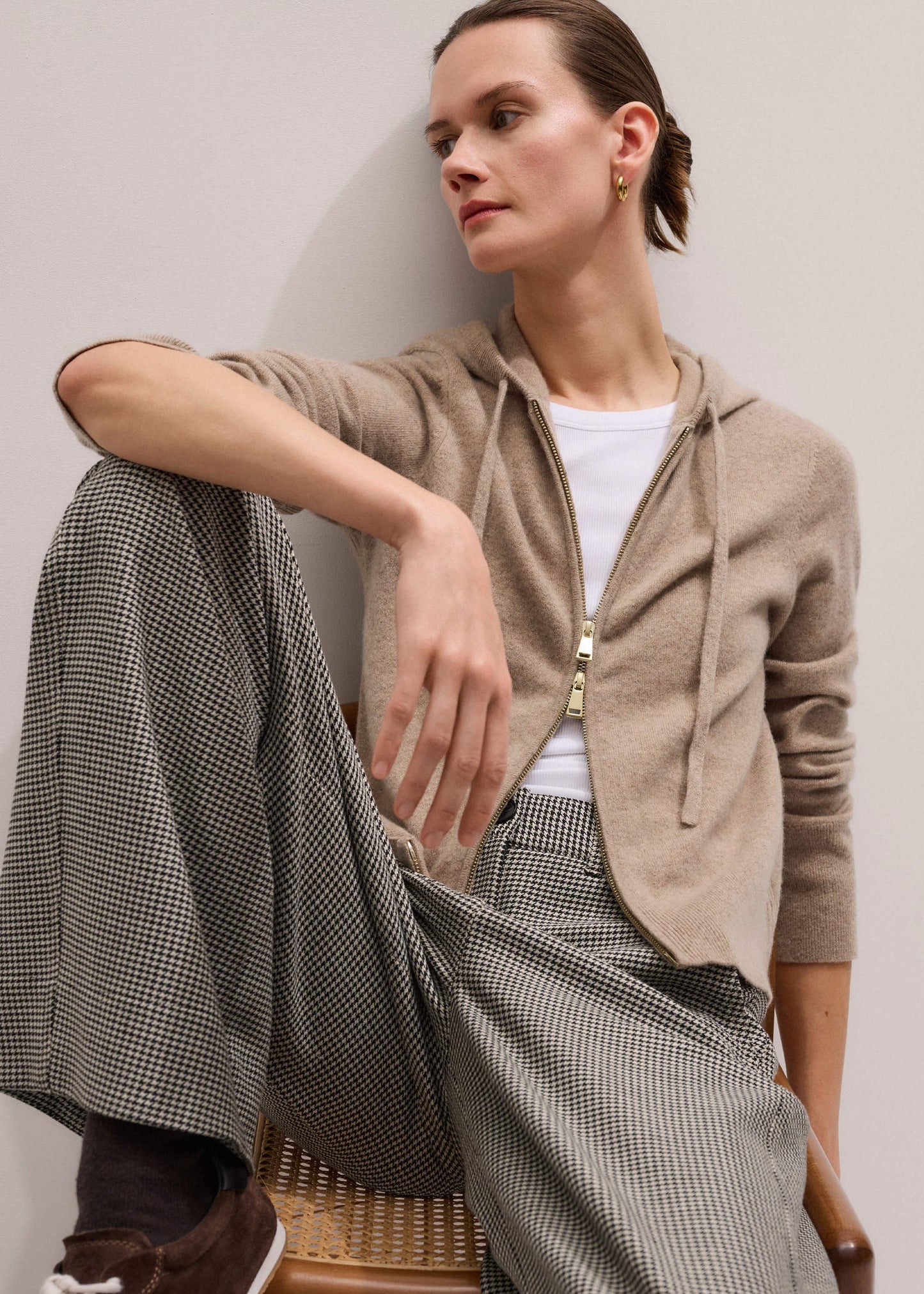 ME and EM Clothing Light Brown Cashmere Two-Way Zip Straight Hoodie