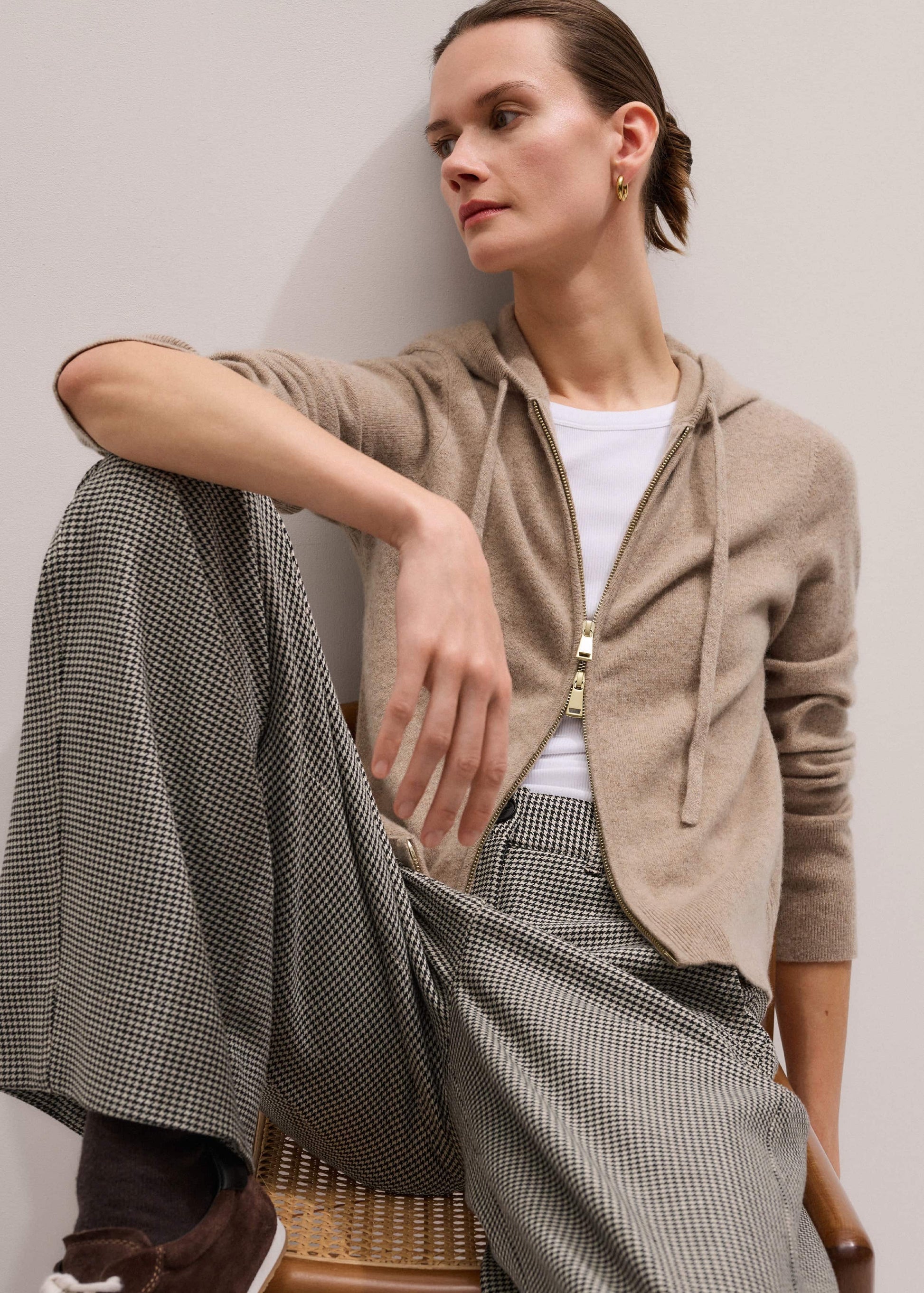 ME and EM Clothing Light Brown Cashmere Two-Way Zip Straight Hoodie