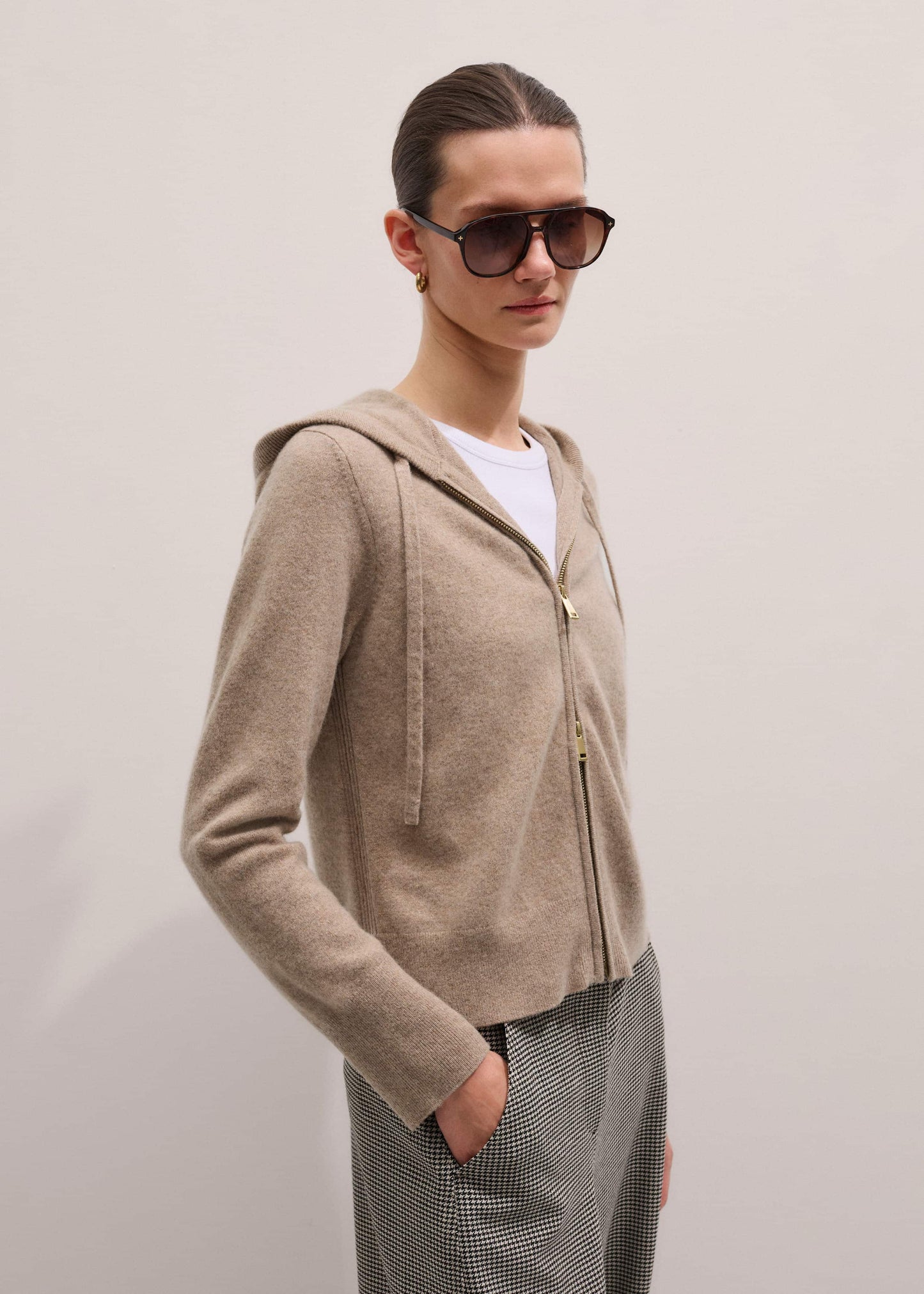 ME and EM Clothing Light Brown Cashmere Two-Way Zip Straight Hoodie