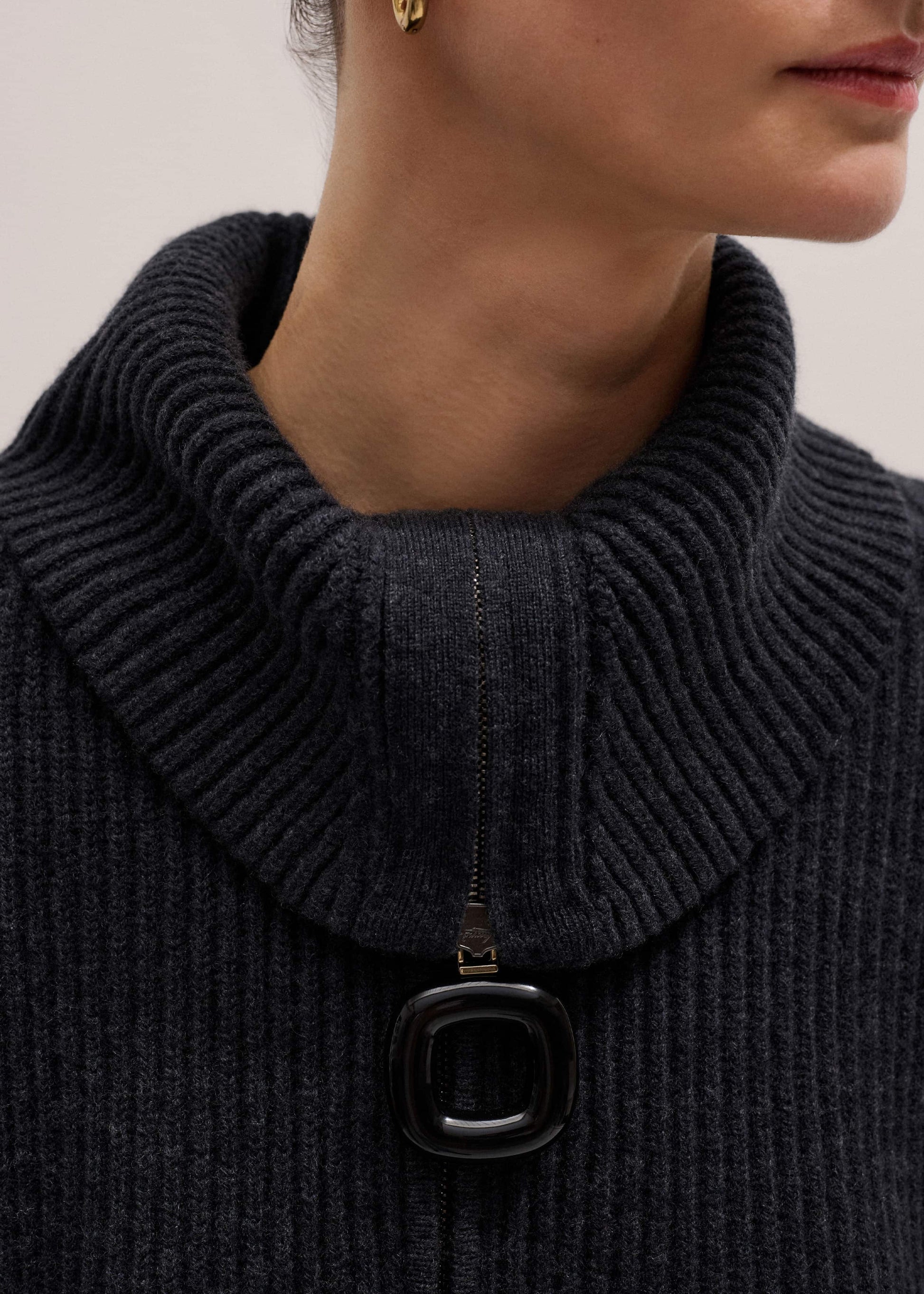 ME and EM Clothing Grey Relaxed Fly Neck Zip Jumper