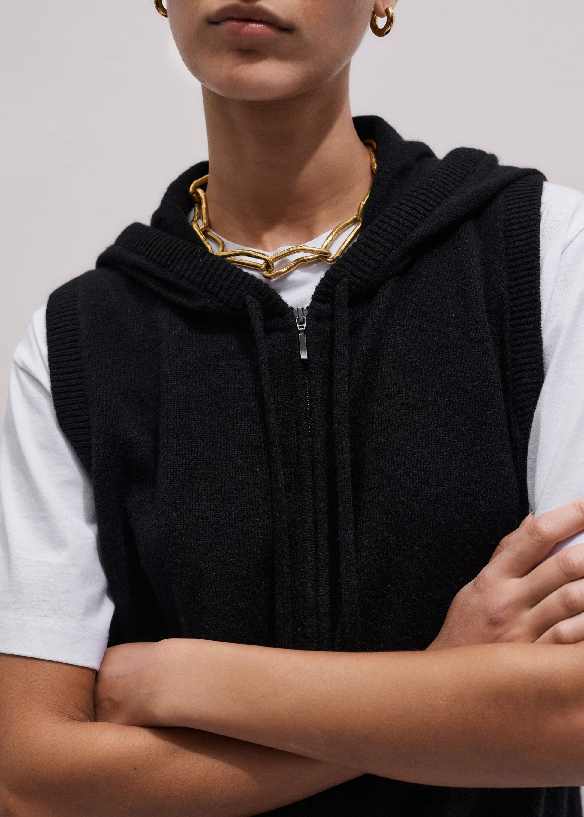 ME and EM Clothing Black Cashmere Sleeveless Relaxed Zip Hoodie