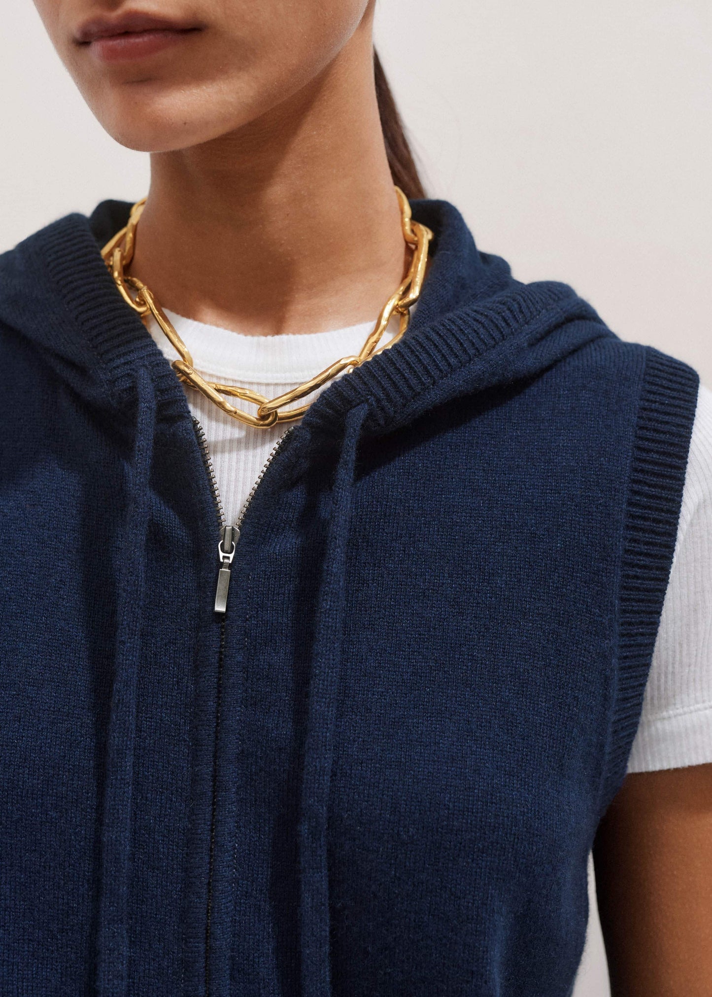 ME and EM Clothing Navy Icon Cashmere Sleeveless Blazer Hoodie | Knitwear