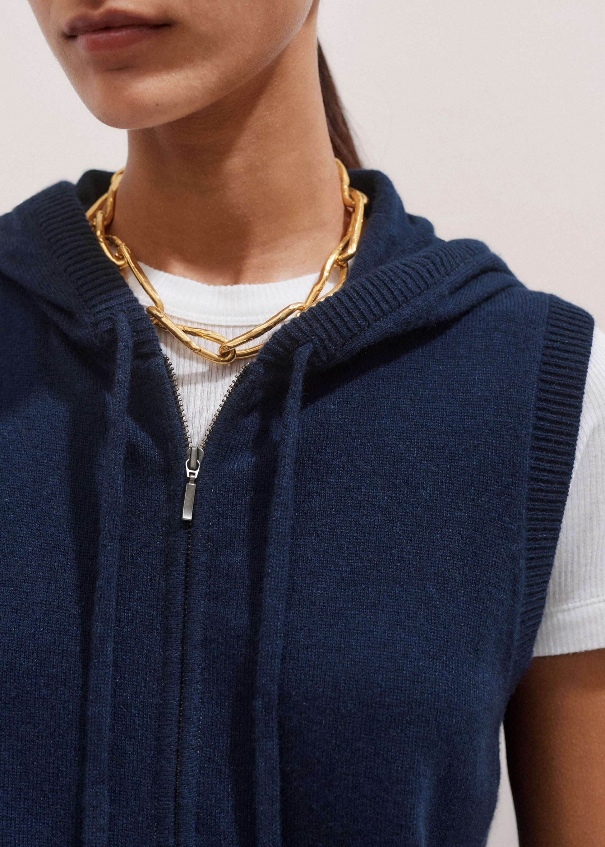 ME and EM Clothing Navy Icon Cashmere Sleeveless Blazer Hoodie | Knitwear