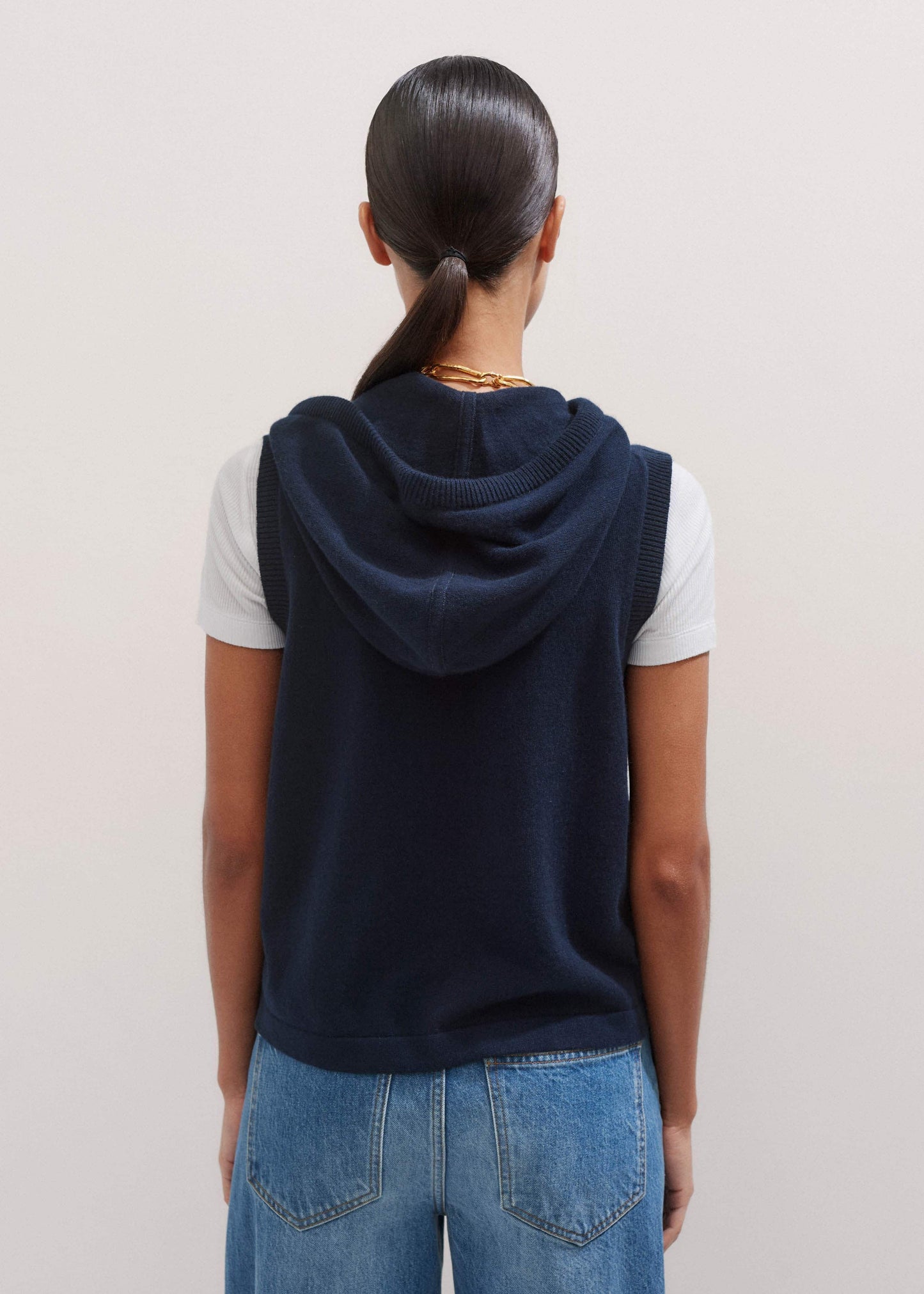 ME and EM Clothing Navy Icon Cashmere Sleeveless Blazer Hoodie | Knitwear