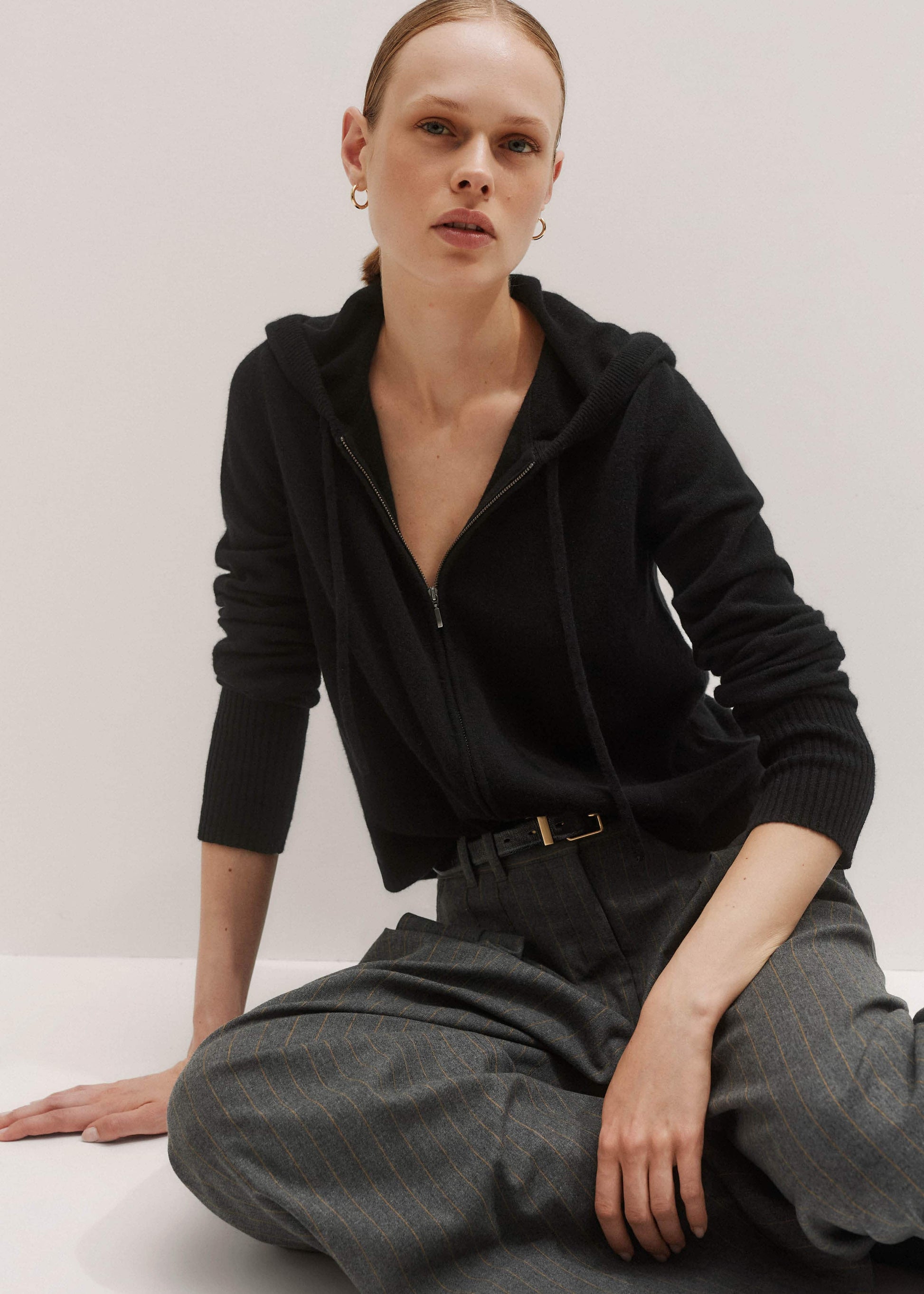 ME and EM Clothing Black Cashmere Relaxed Fit Box Zip Hoodie