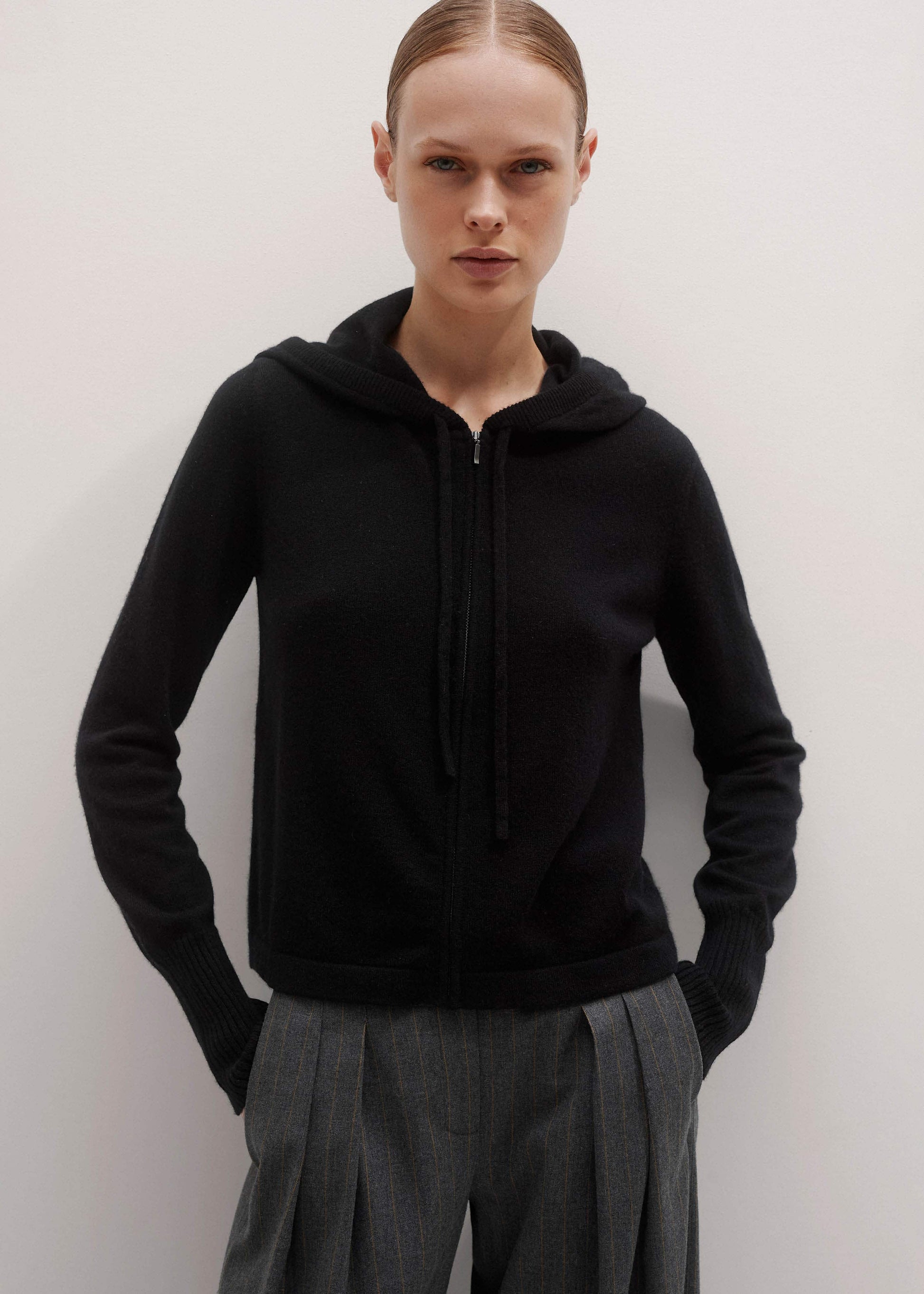 ME and EM Clothing Black Cashmere Relaxed Fit Box Zip Hoodie