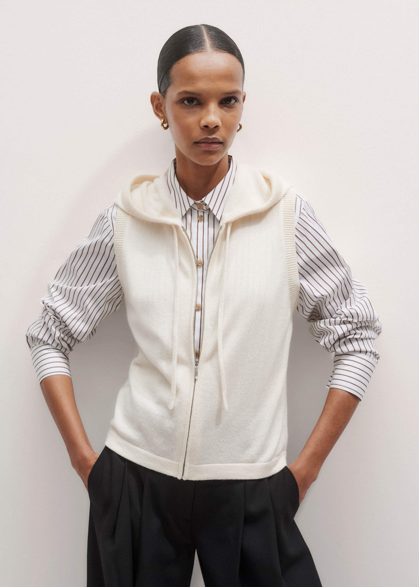 ME and EM Clothing Cream Icon Cashmere Sleeveless Blazer Hoody