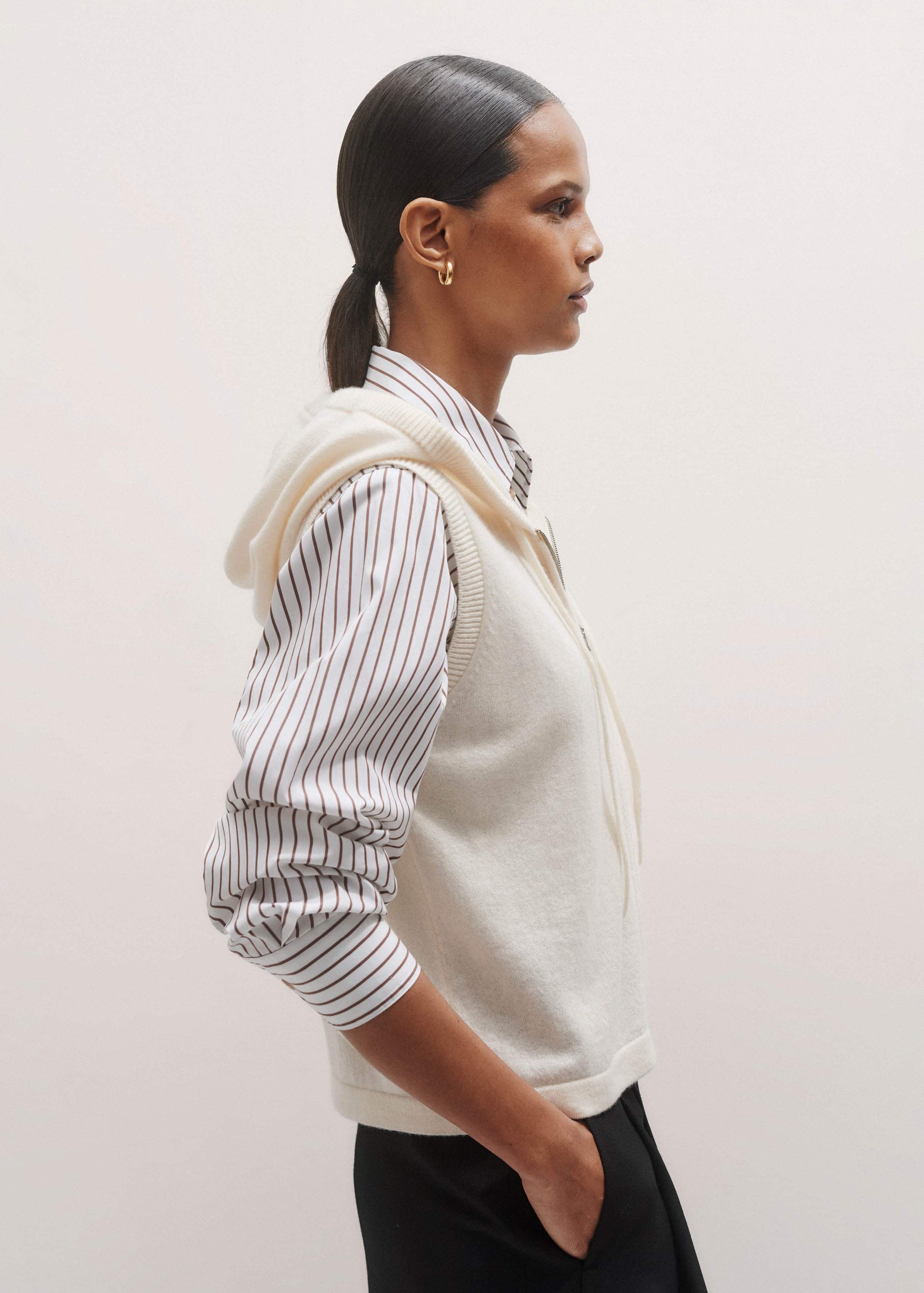 ME and EM Clothing Cream Icon Cashmere Sleeveless Blazer Hoody