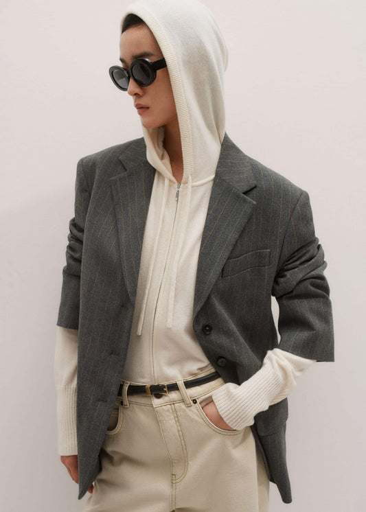 ME and EM Clothing Cream Cashmere Relaxed Fit Box Zip Hoody
