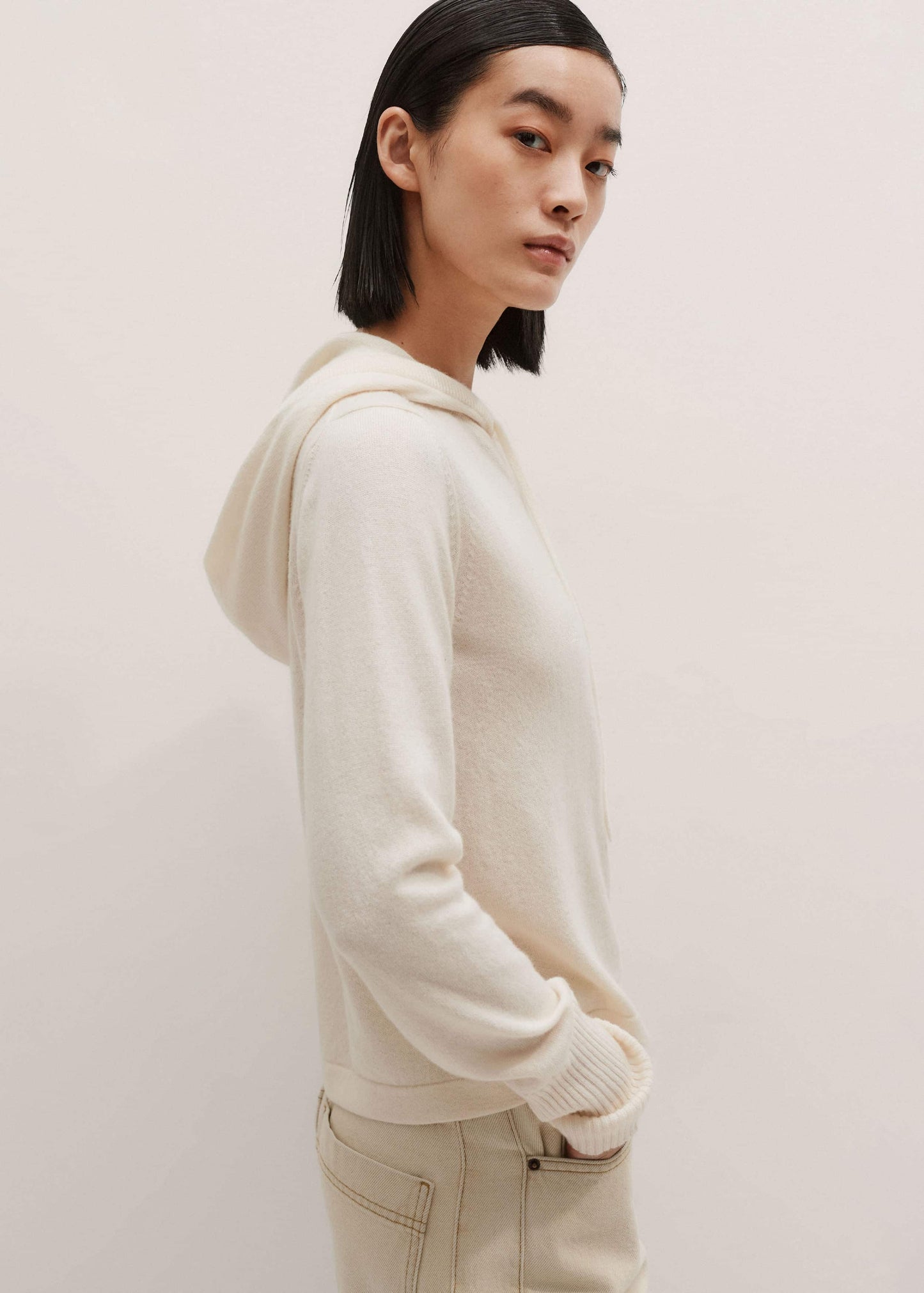 ME and EM Clothing Cream Cashmere Relaxed Fit Box Zip Hoody