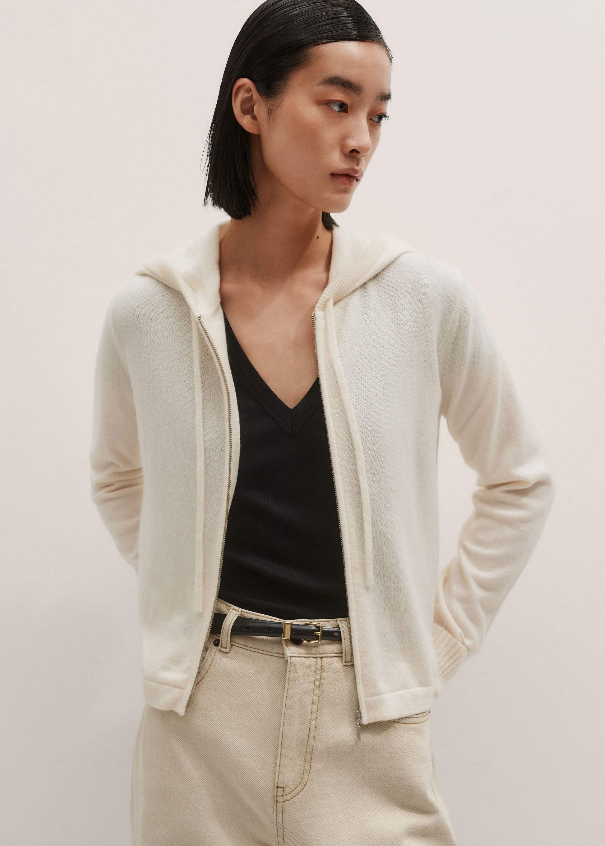 ME and EM Clothing Cream Cashmere Relaxed Fit Box Zip Hoody